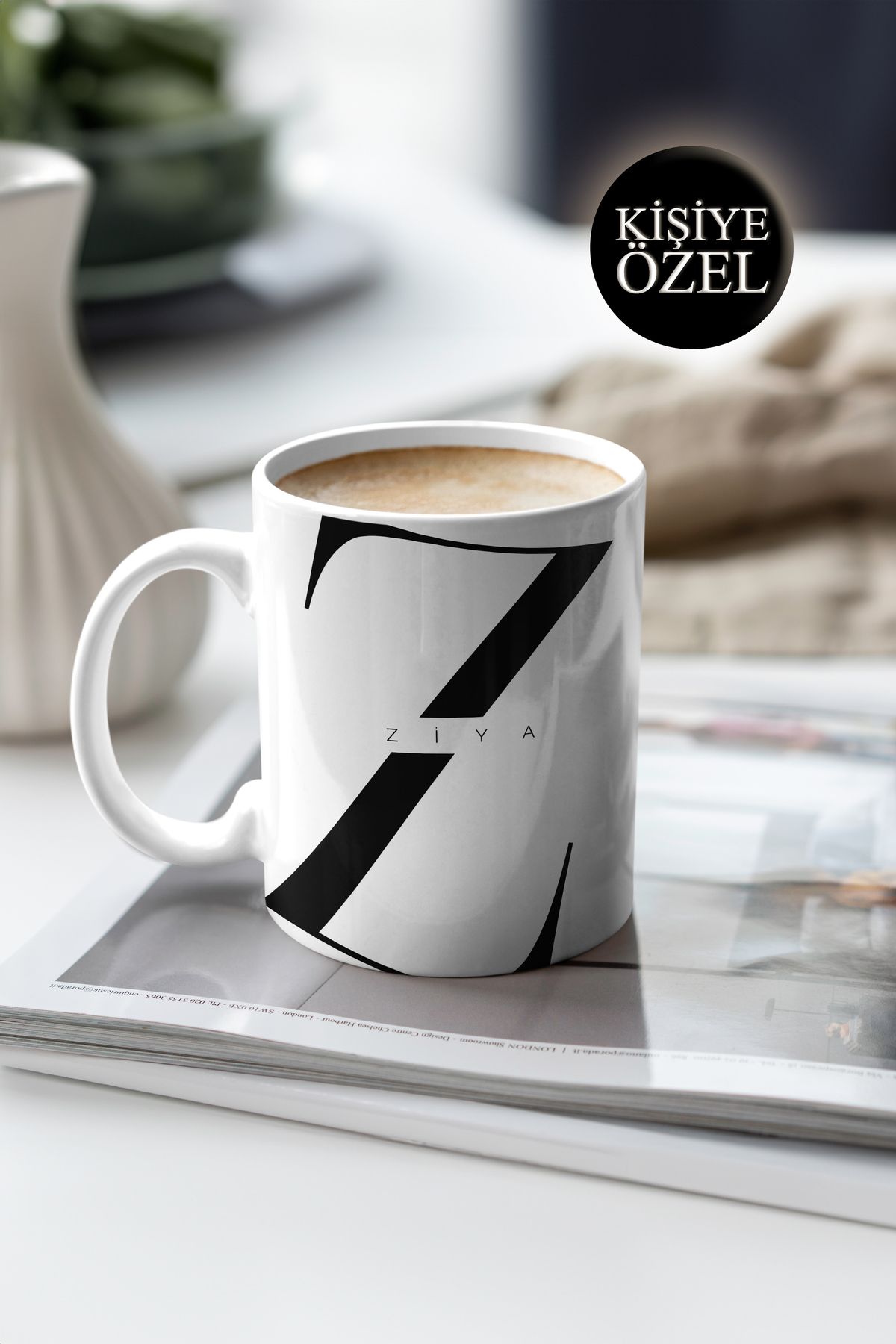 House Gorgeous Kişiye Özel Z Harfi ve İsim Yazılı Siyah Renkli Tasarım Kupa Bardak 300 ml