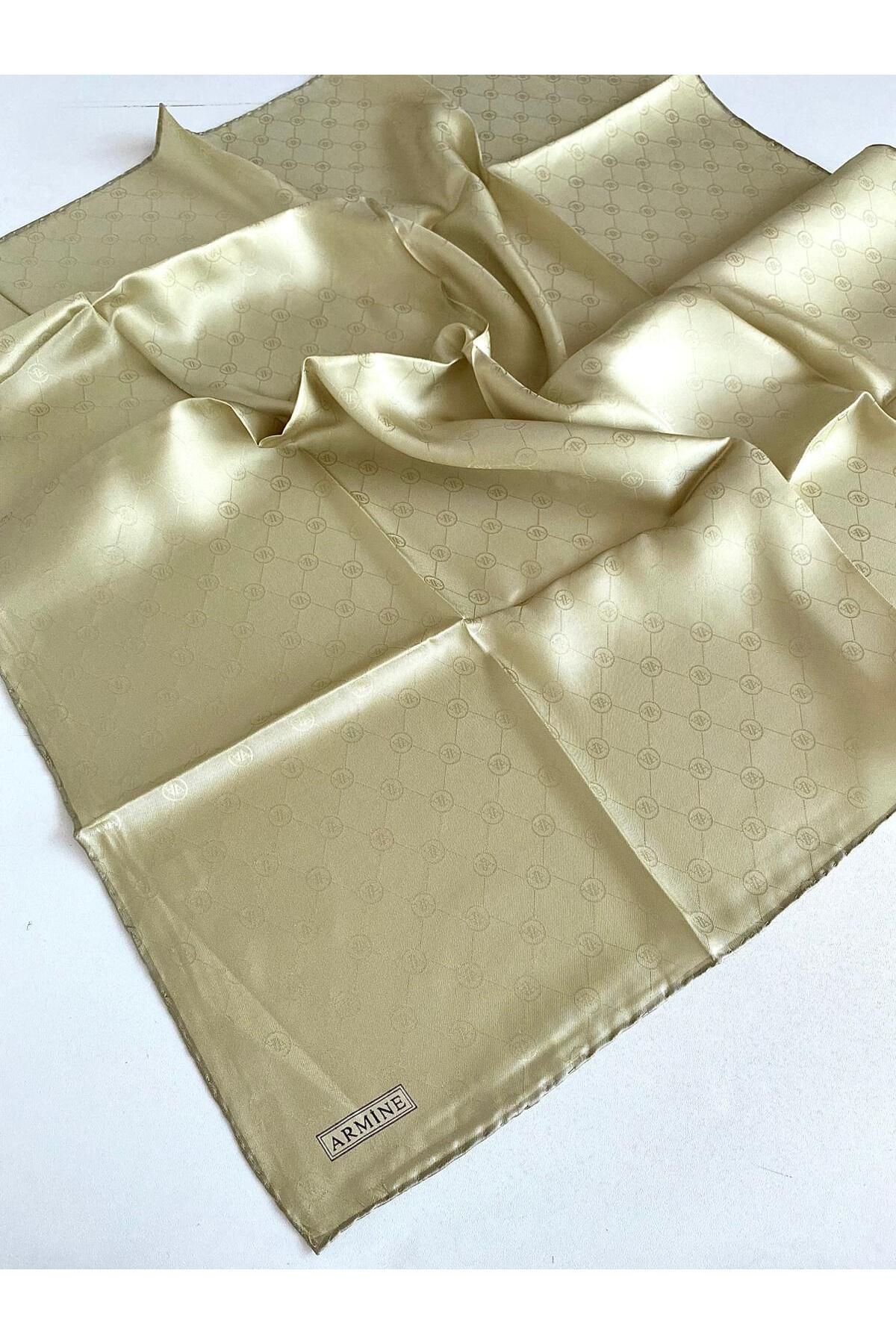 Armine Jakarlı İpek Eşarp 3368-03 Açık Yeşil Monogram Desen