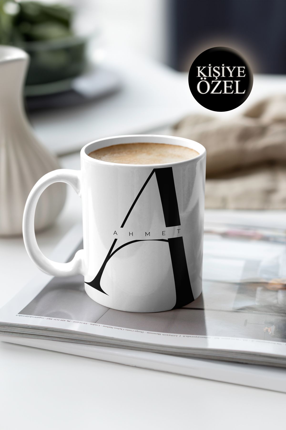 House Gorgeous Kişiye Özel A Harfi ve İsim Yazılı Siyah Renkli Tasarım Kupa Bardak 300 ml