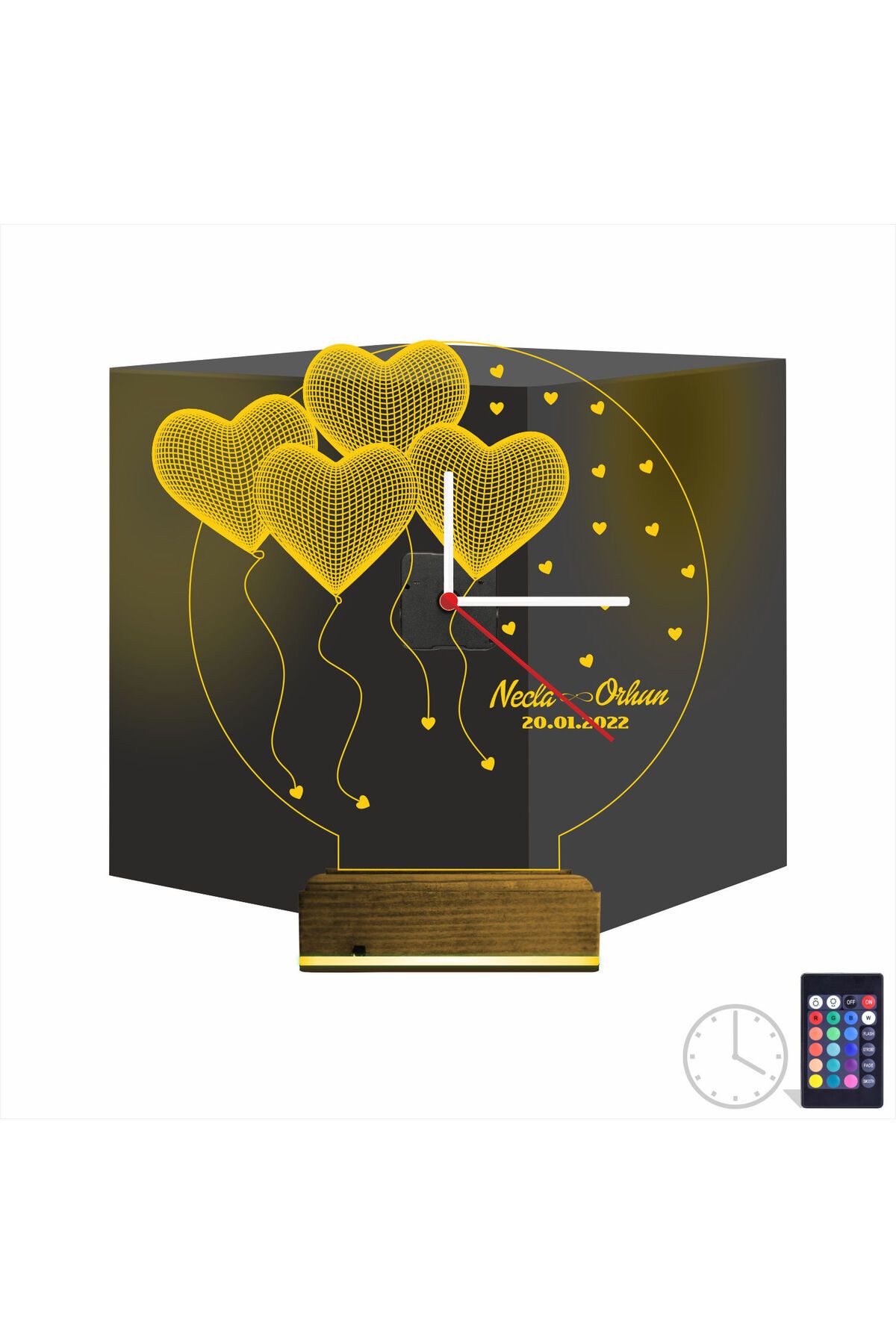Kirppi 3d Saat Lamba Kalp Sevgiliye Hediye V1 Kişiye Özel Masa Gece Lambası