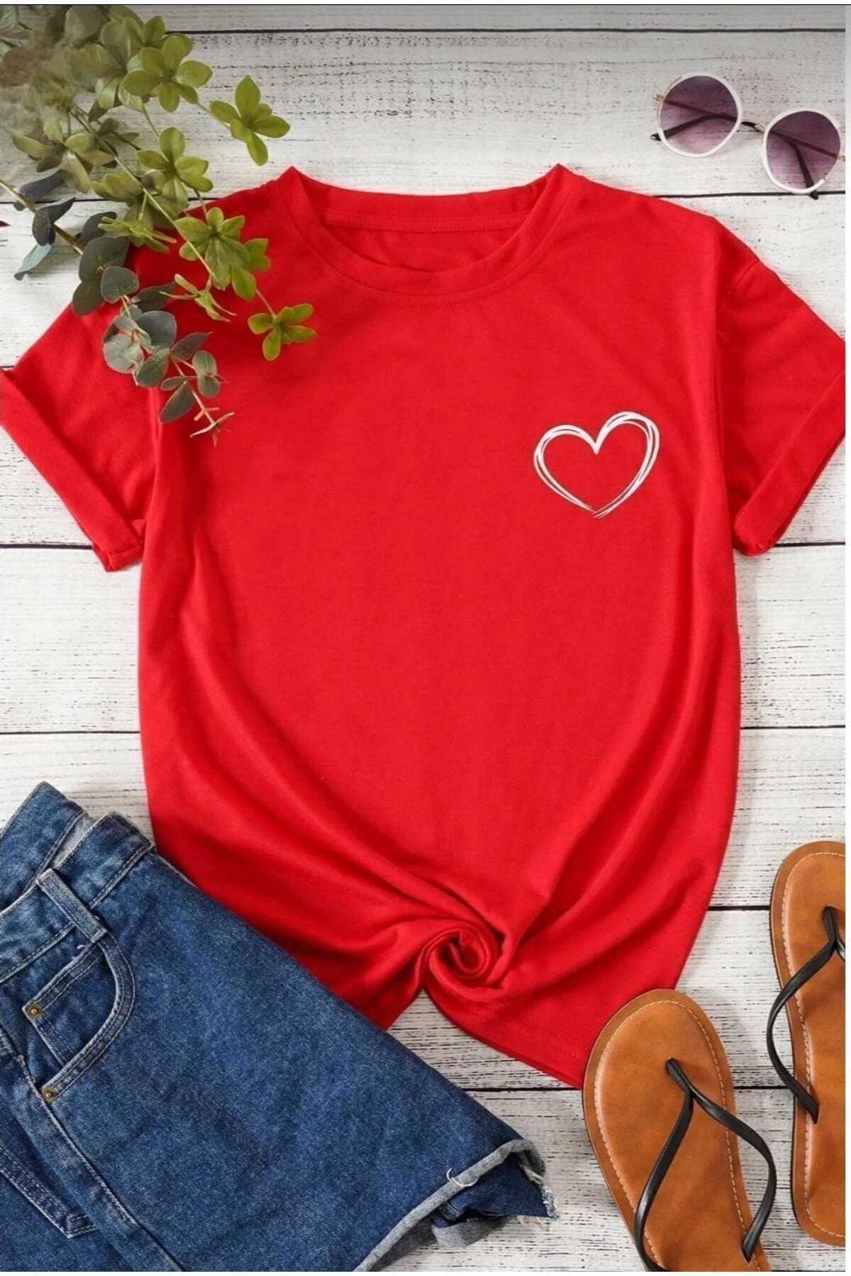 TekTarzz Unisex Hearts Pamuklu Baskılı Tasarım Tshirt