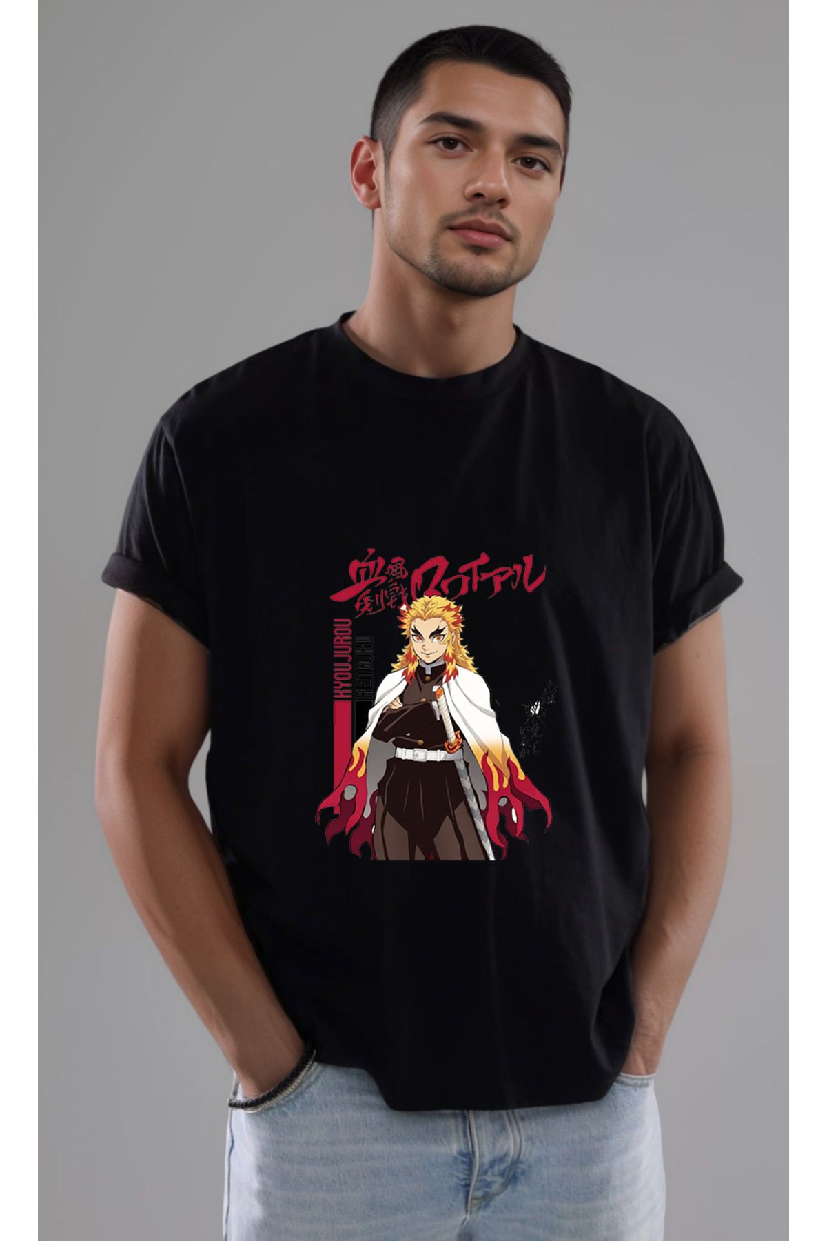 petite pati Demon Slayer Kyojuro Baskılı Unisex Tshirt