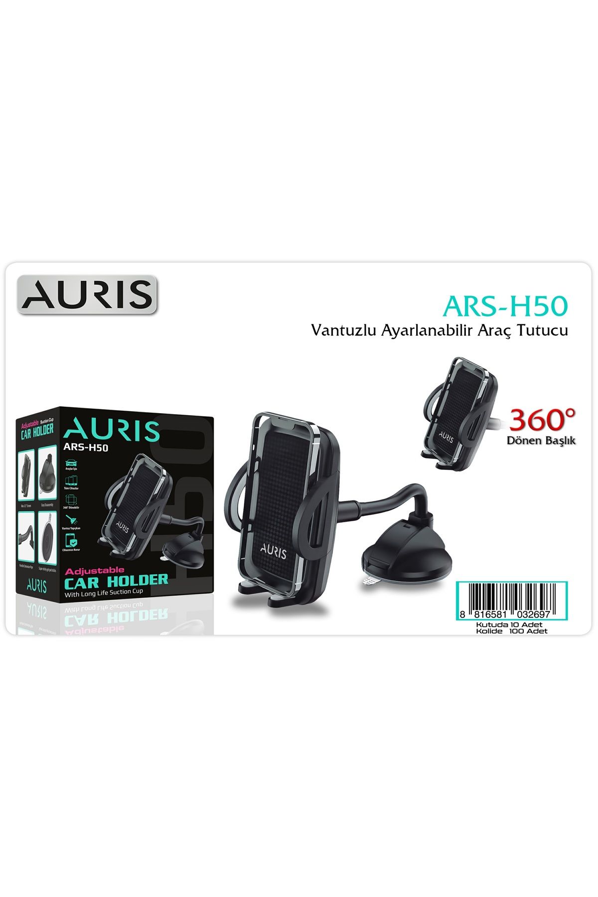 Auris H50 Ayarlanabilir Vantuzlu Araç İçi Telefon Tutucu