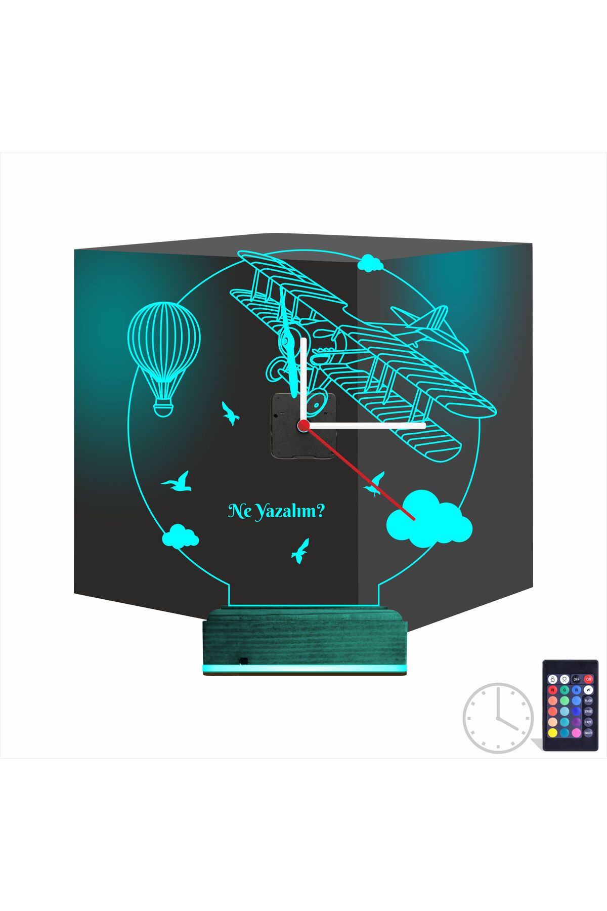Kirppi 3d Saat Lamba Pırpır Uçak Balon Pilot Kişiye Özel Masa Gece Lambası