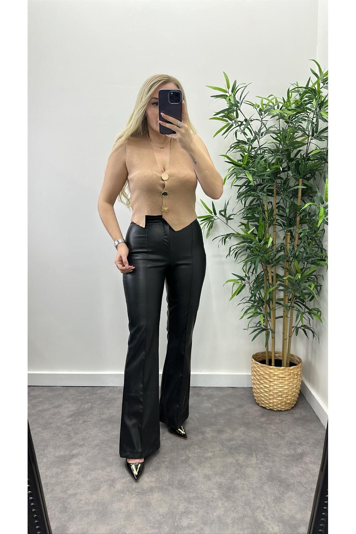 Acar Boutique Bol Paça Deri Pantolon