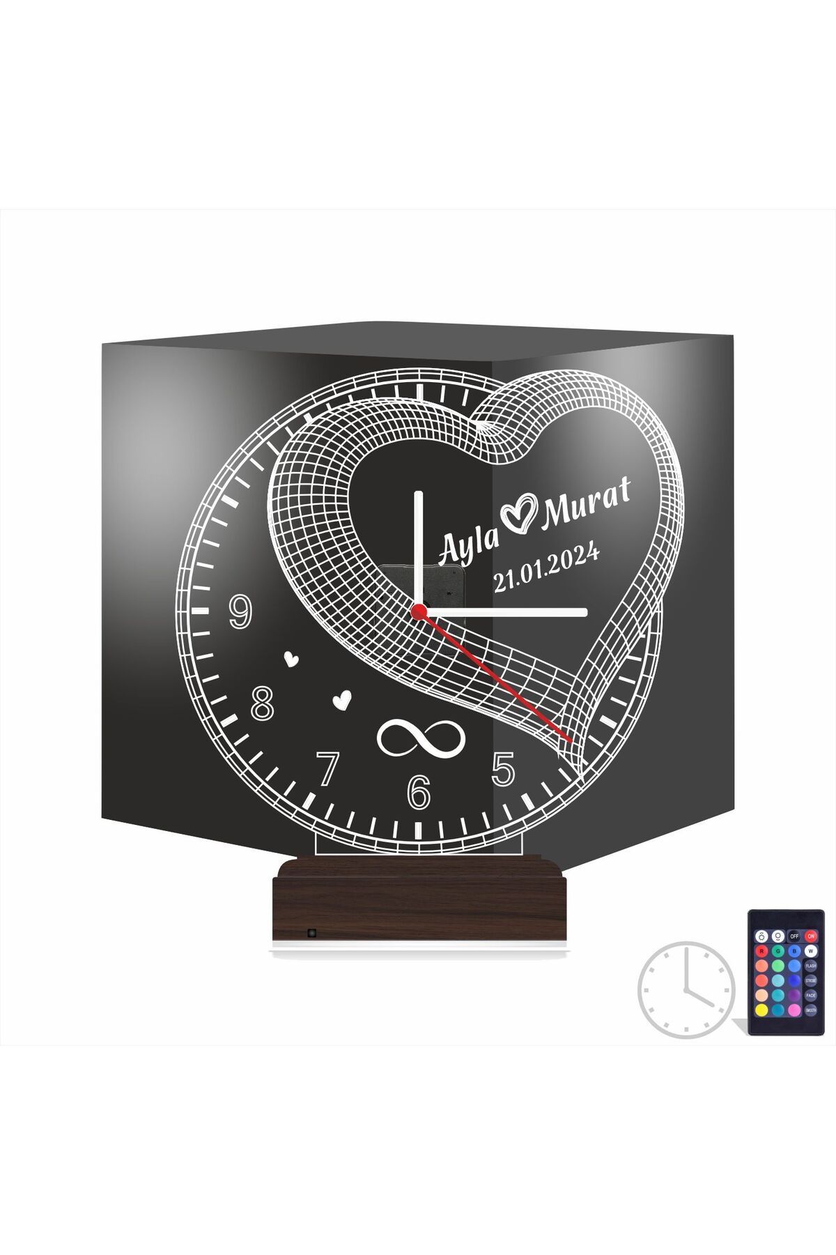 Kirppi 3d Saat Lamba Sevgiliye Hediye Kalp Sonsuzluk Yıldönümü Kişiye Özel Masa Gece Lambası