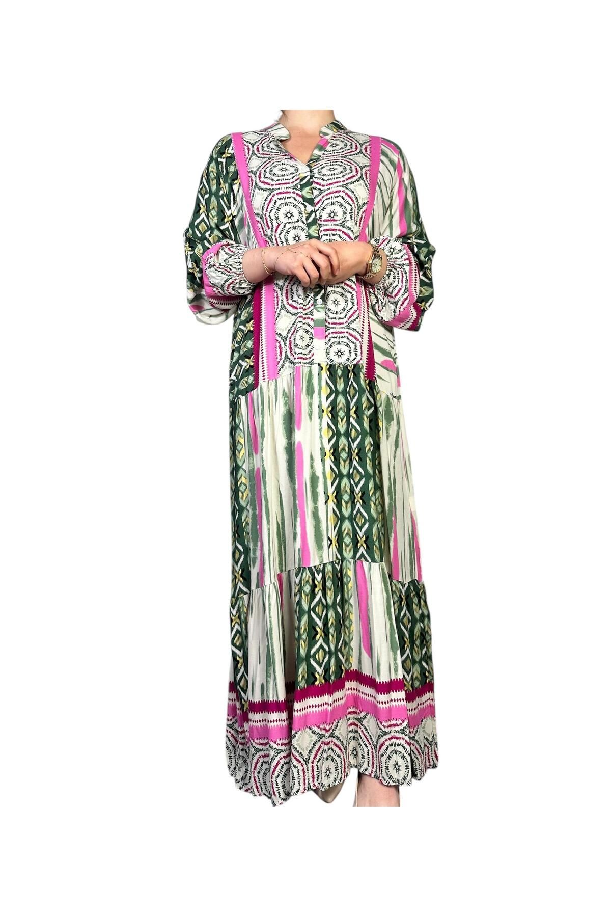 ELSİ Batik Desenli Viskon Elbise