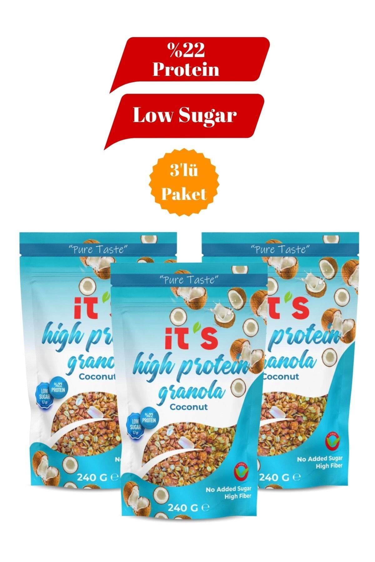 it's Yüksek Protein Granola 3'lü Paket - Hindistan Cevizli - 240 G