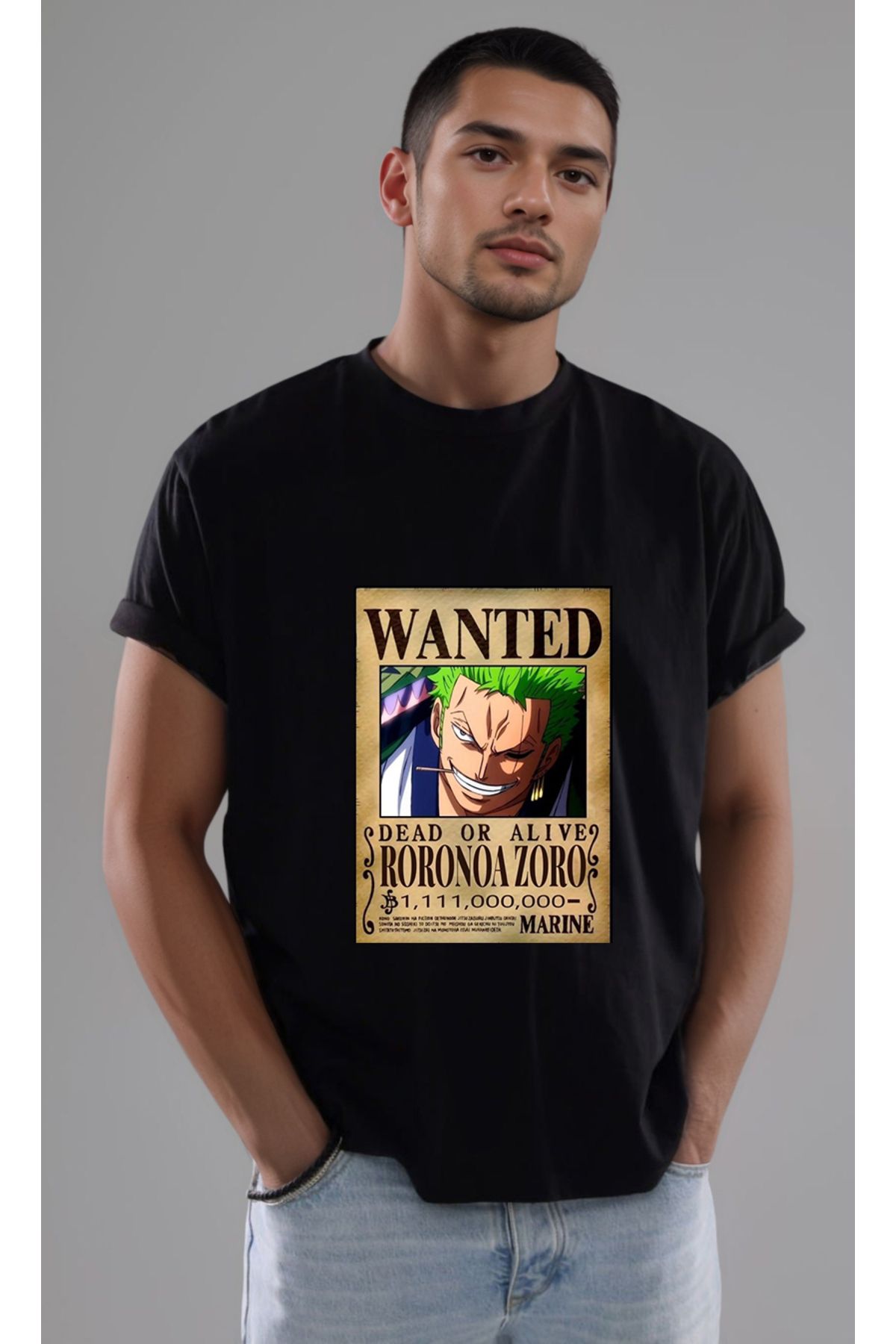 petite pati One Piece Wanted Zoro Baskılı Unisex Tshirt