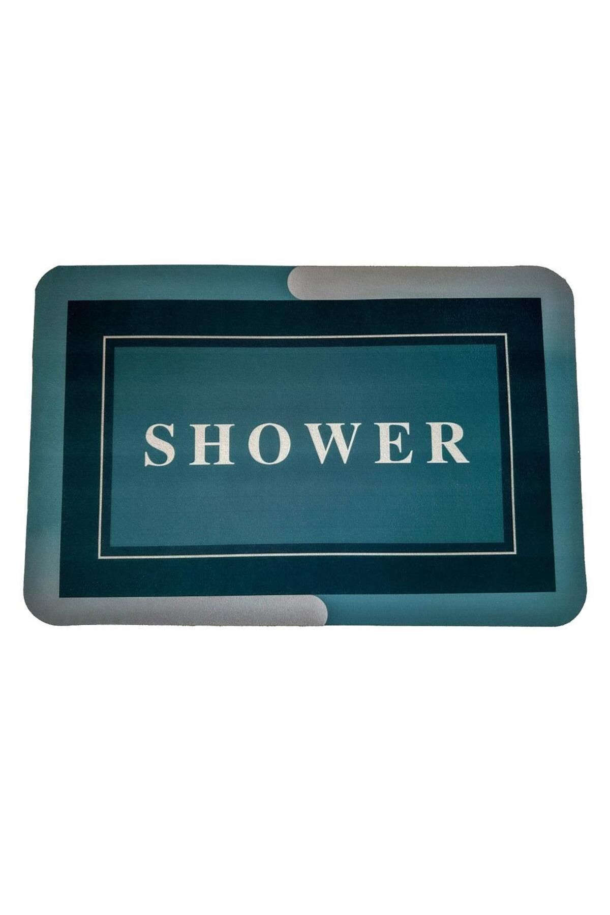 sanal trend Shower Yeşil Gri 58*38 Cm 2,5 Mm Diktörgen Su Emici Banyo Duş Önü Paspas Kaymaz Abdest Paspası