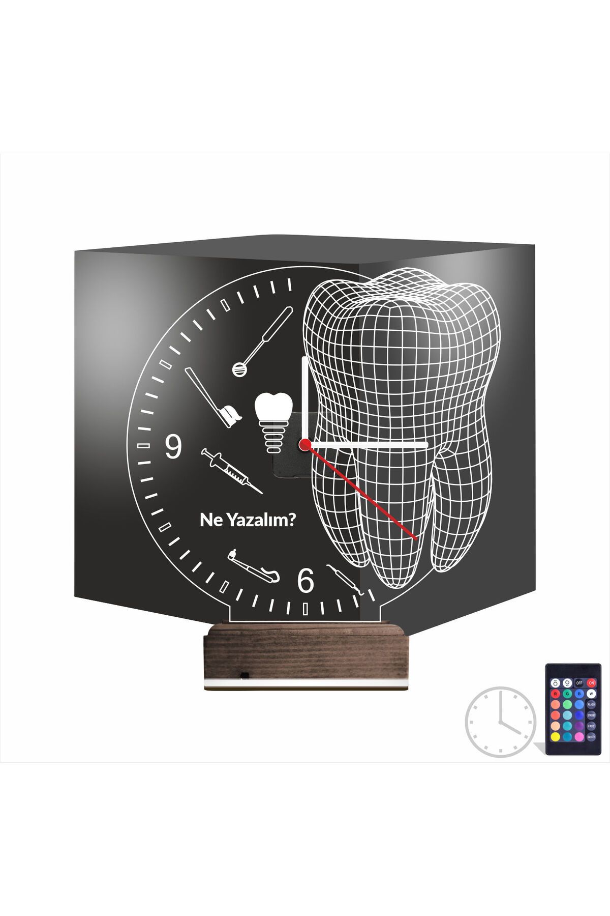 Kirppi 3d Saat Lamba Smile Diş Doktoru Dentist İmplant Kişiye Özel Masa Gece Lambası