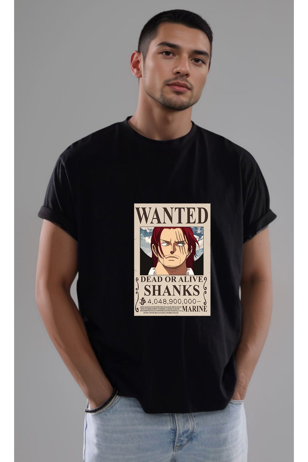petite pati One Piece Wanted Shanks Baskılı Unisex Tshirt