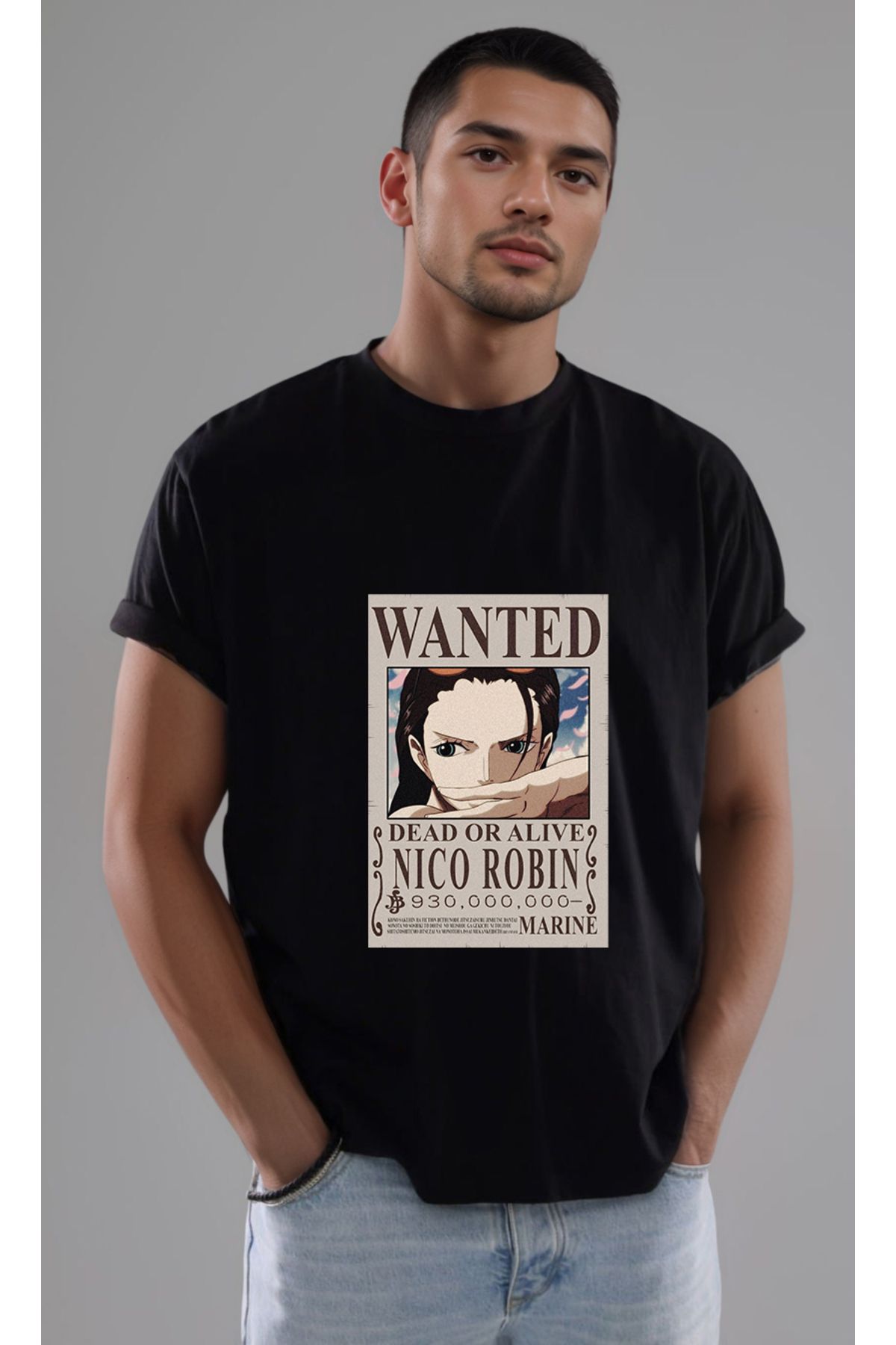 petite pati One Piece Wanted Nico Robin Baskılı Unisex Tshirt