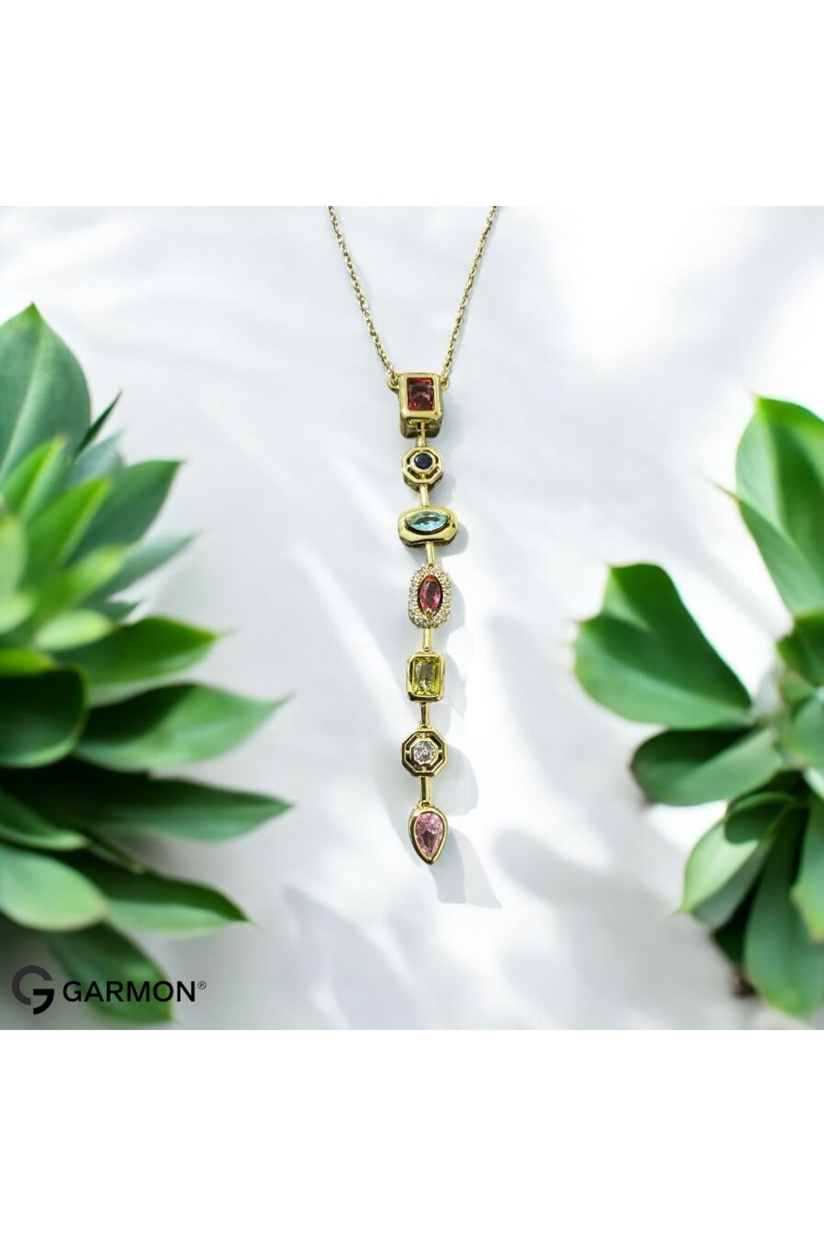 Garmon MG-01 316L Garantili Çelik Kolye, Y Kolye Zirkon Pembe Taşlı
