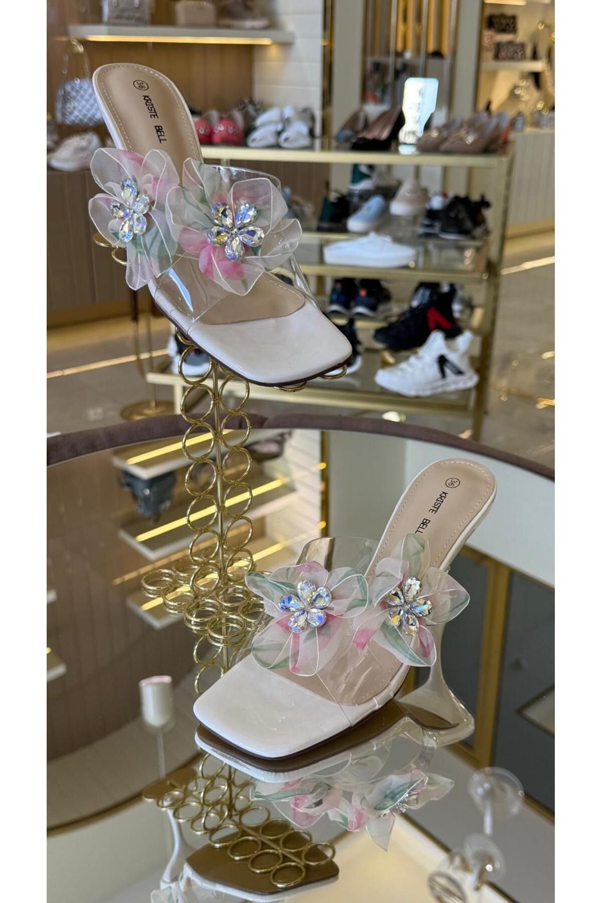 KRISTE BELL İthal Çiçek Model Şeffaf Terlik