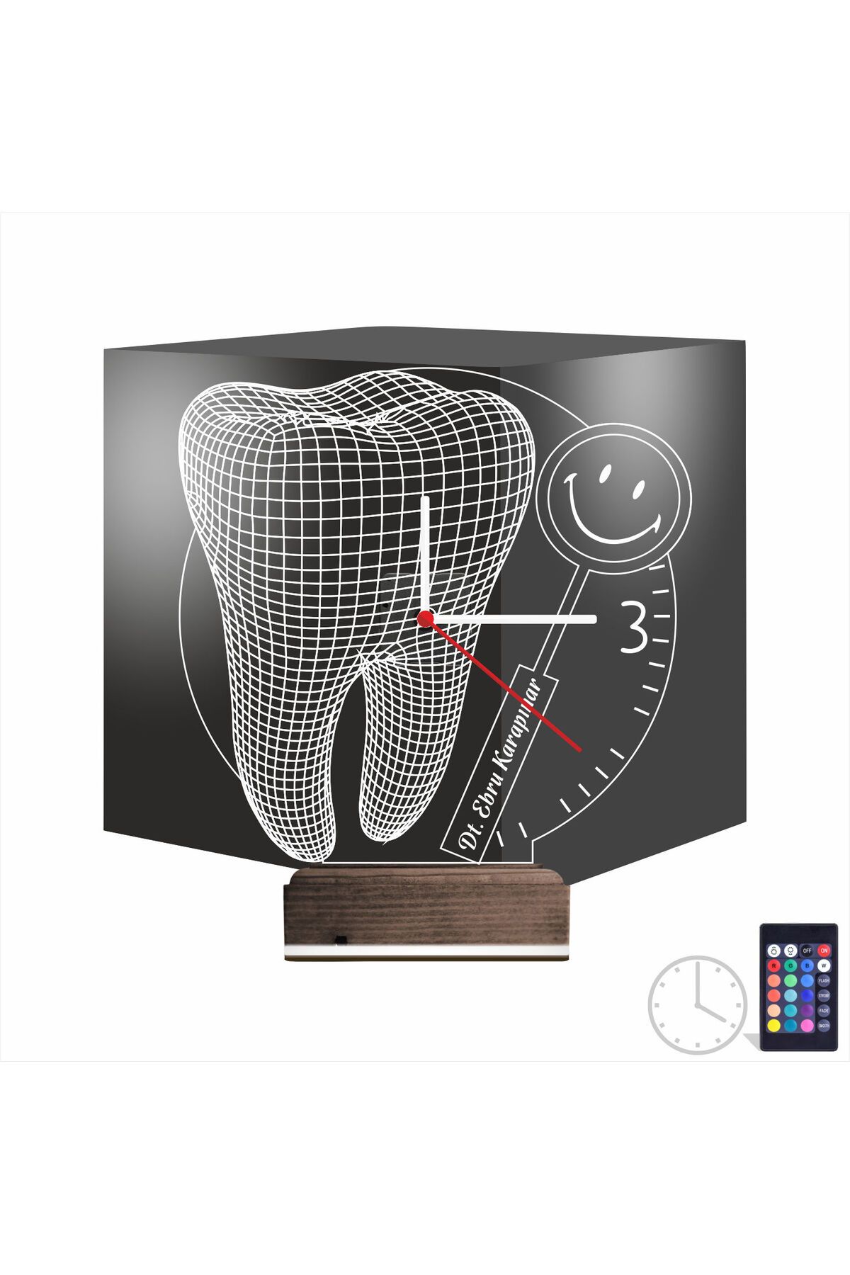 Kirppi 3d Saat Lamba Smile Diş Doktoru Dentist Kişiye Özel Masa Gece Lambası