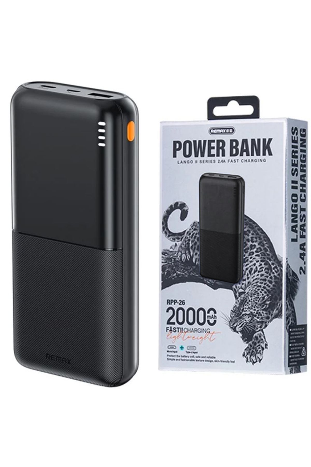 REDz Accessories-Baterie externă 20.000 mAh, Remax Rpp-26, USB tip C MicroUSB, indicator LED, negru 1