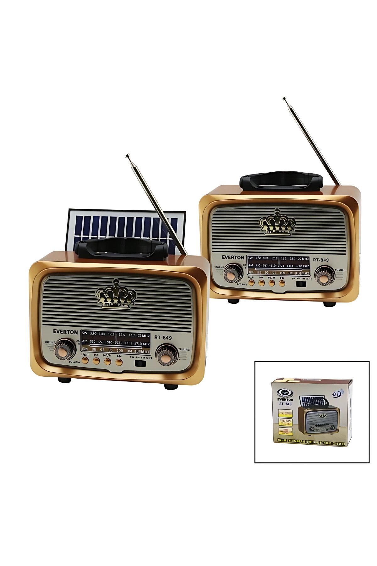 Go İthalat BT Solar Panelli USB Şarjlı Bluetooth Nostaljik FM Radyo MP3 Nostaljik Radyo