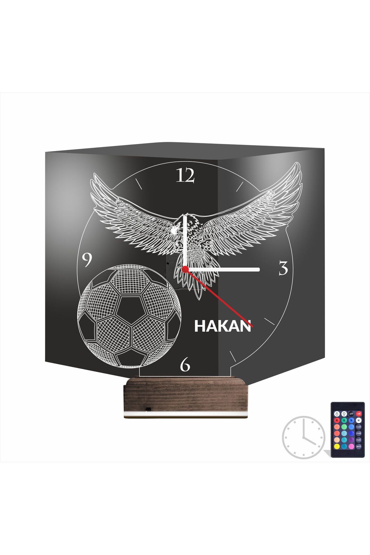 Kirppi 3d Saat Lamba Kara Kartal Futbol Topu Taraftar Kişiye Özel Masa Gece Lambası