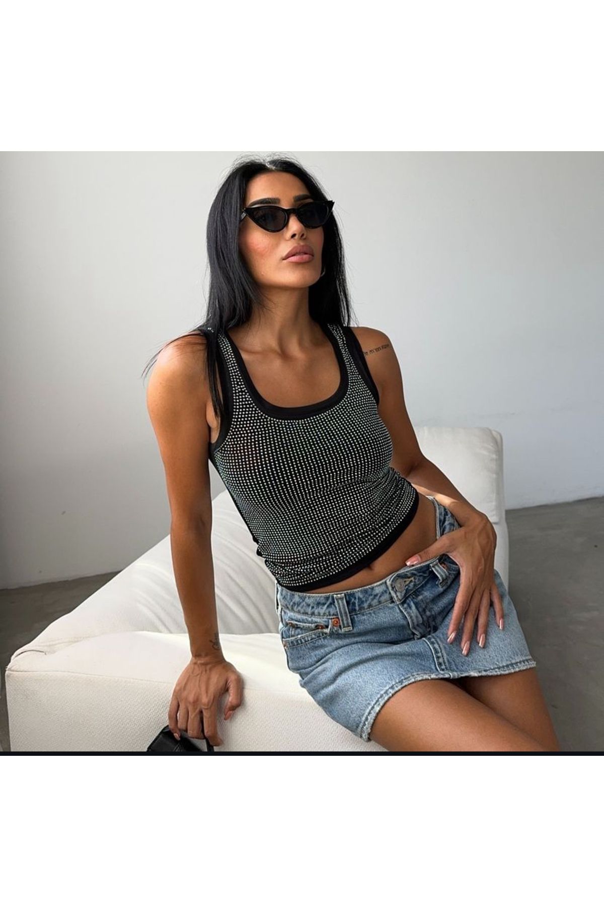 MODA NUR Taşlı Kalın Askılı Bluz