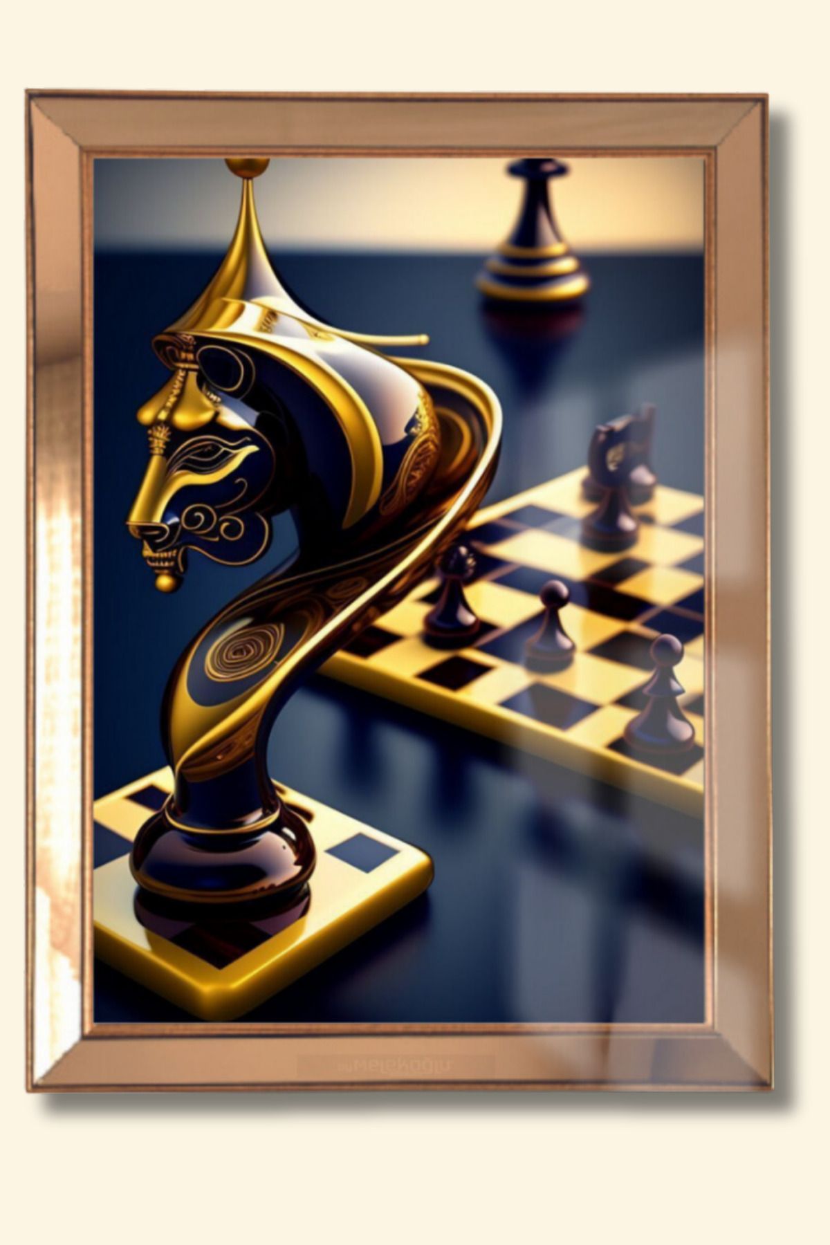 Arkenta Gold Satranç Cam Ayna Çerçeveli Cama Baskılı Tablo