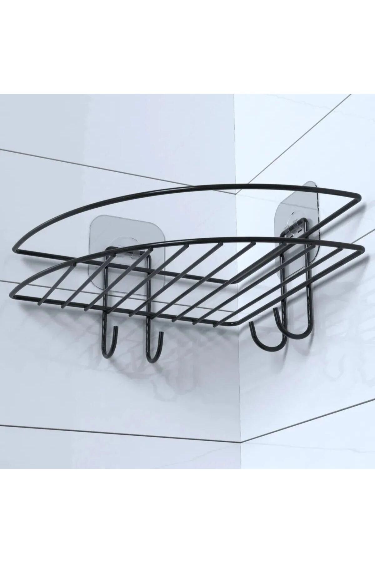 Emperium Yapışkanlı Banyo Köşeliği Kancalı Köşe Rafı Duş Şampuanlık Duvar Düzenleyici Organizer Raf (5122)