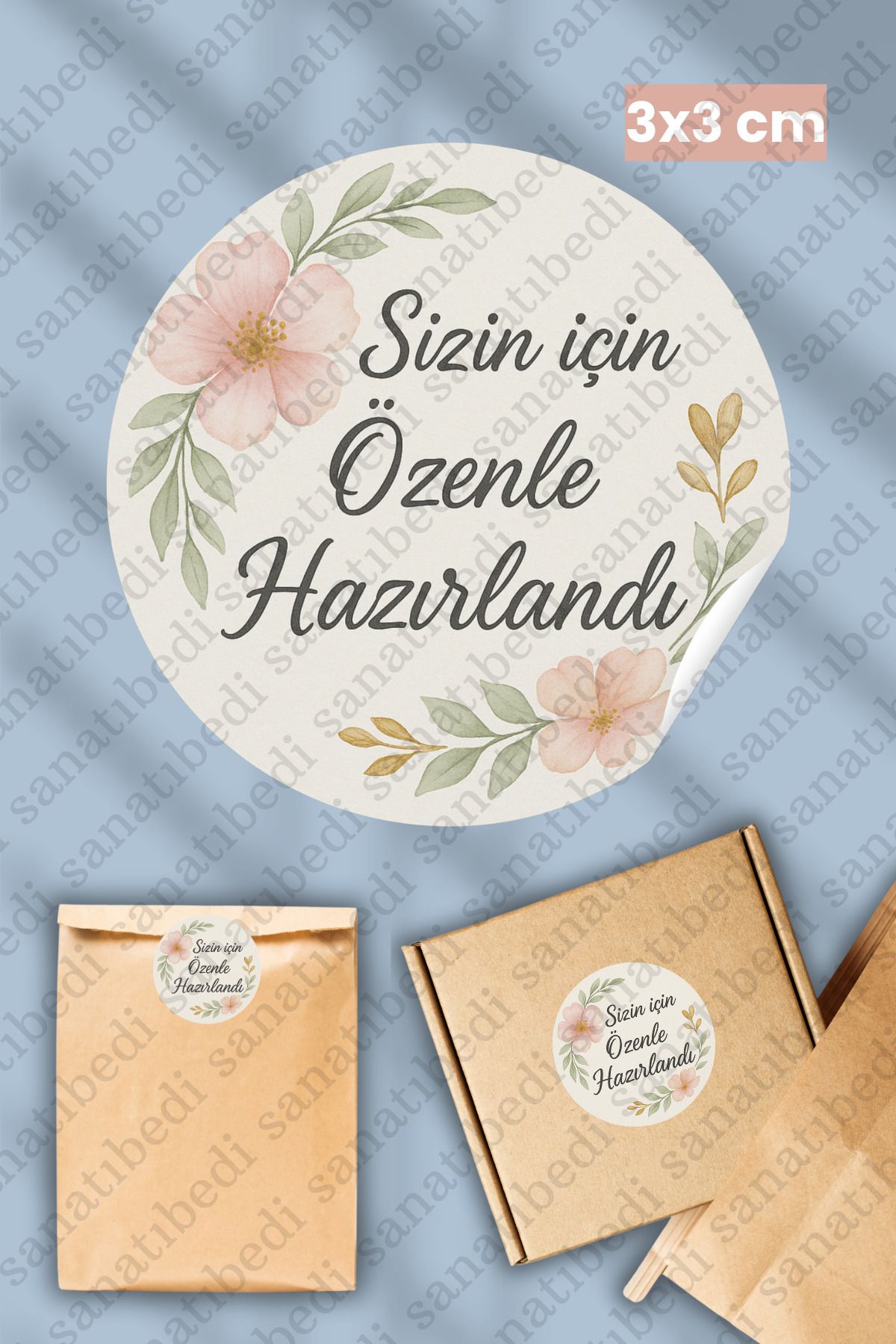 sanatıbedi 50 Adet Sizin İçin Özenle Hazırlandı Temalı Sticker - Kargo Ambalaj Paketleme Etiketi 3X3 cm