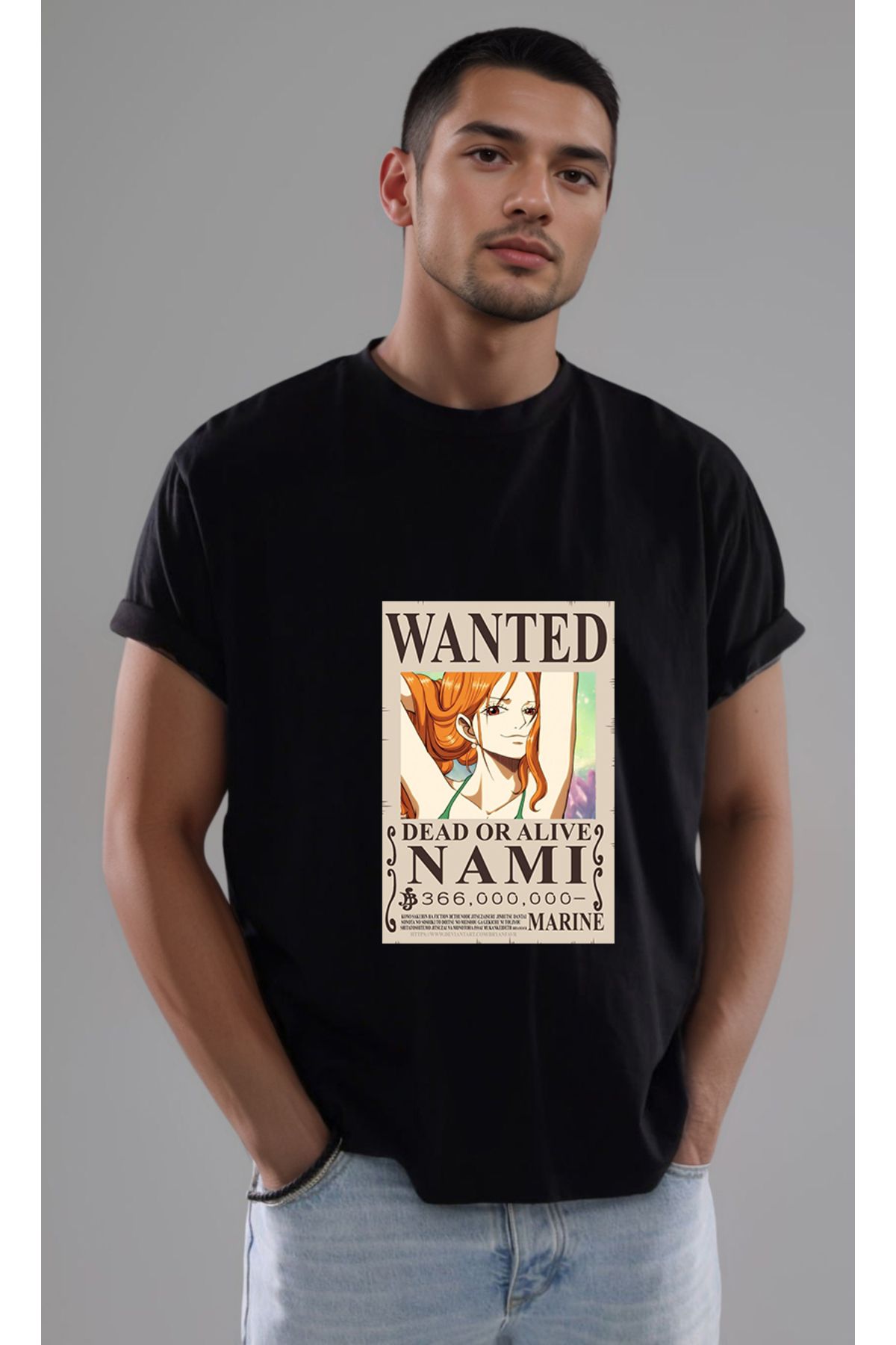 petite pati One Piece Wanted Nami Baskılı Unisex Tshirt