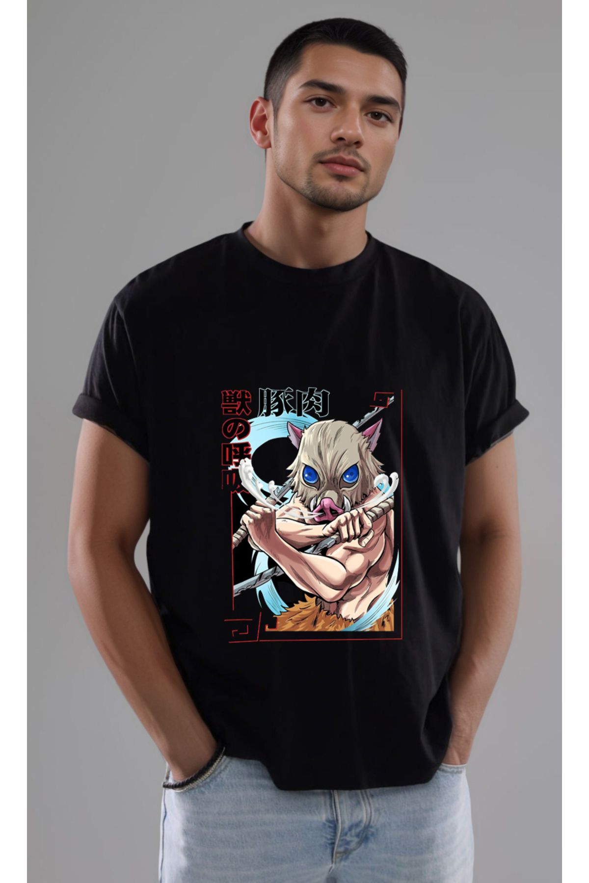 petite pati Demon Slayer Inosuke Baskılı Unisex Tshirt