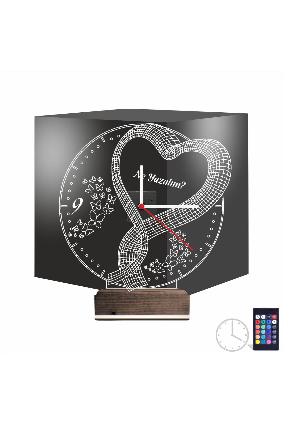 Kirppi 3d Saat Lamba Sevgiliye Hediye Kalp Tasarım Kişiye Özel Masa Gece Lambası