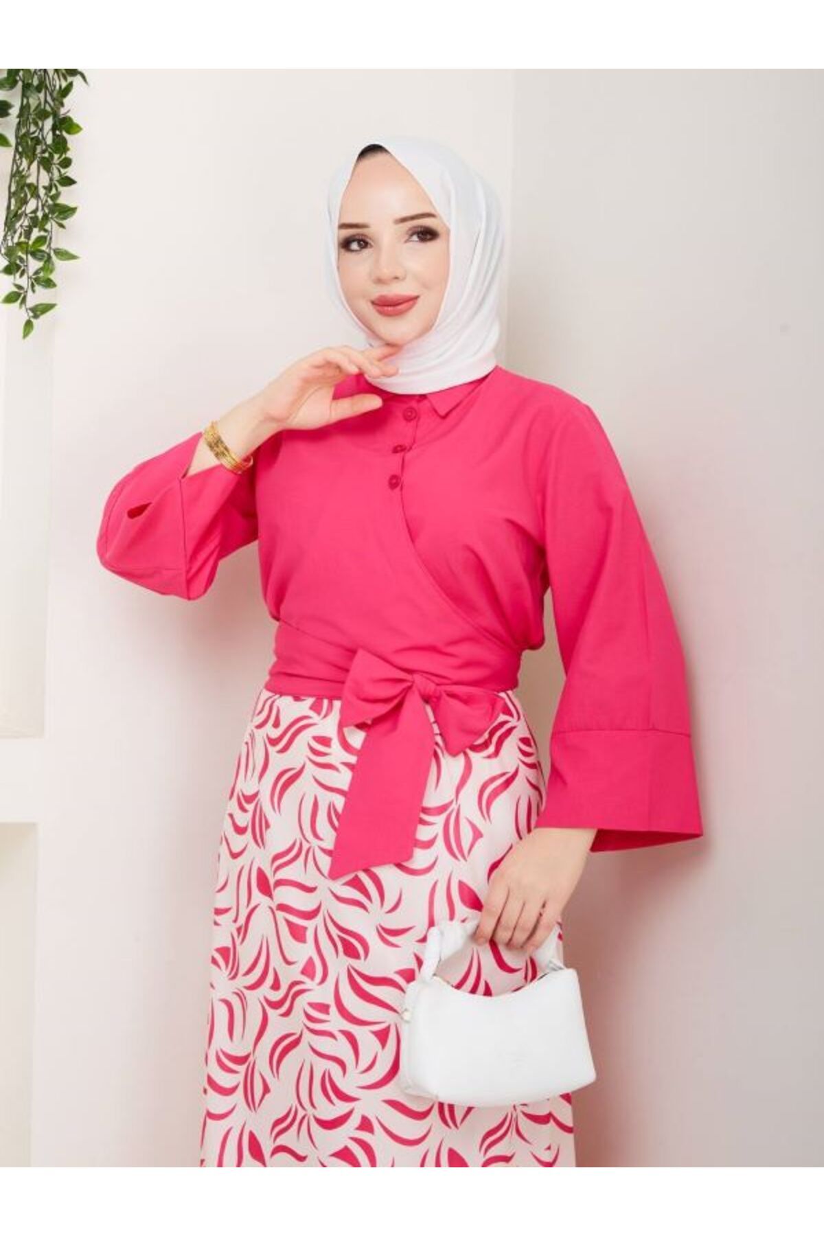 Aşkın fashion etek gömlek fiyonk detaylı ikili takım
