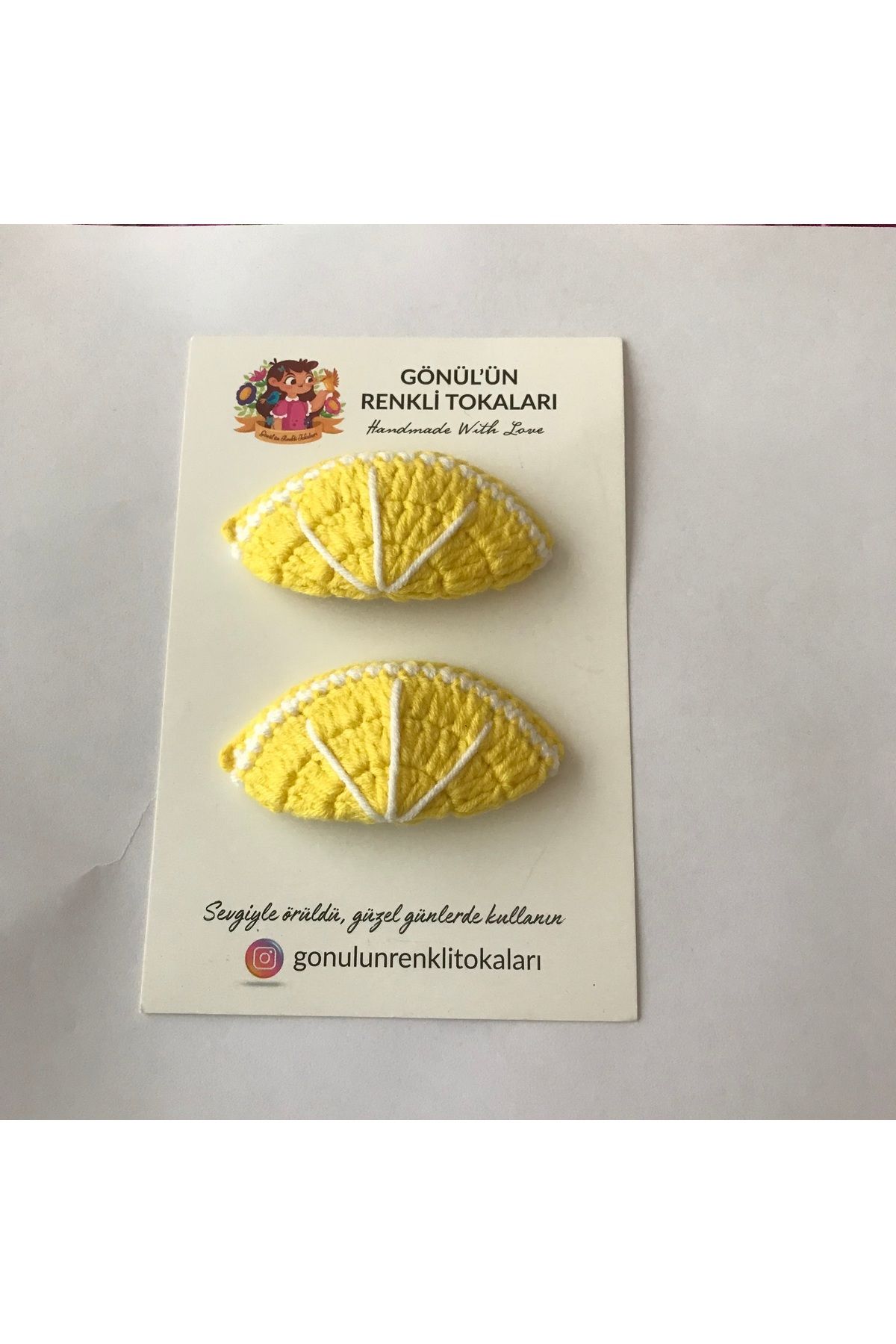 Gönülden Aksesuar 5cm oval metal çıt çıtlı el örgüsü renkler sarı beyaz limon dilimi toka