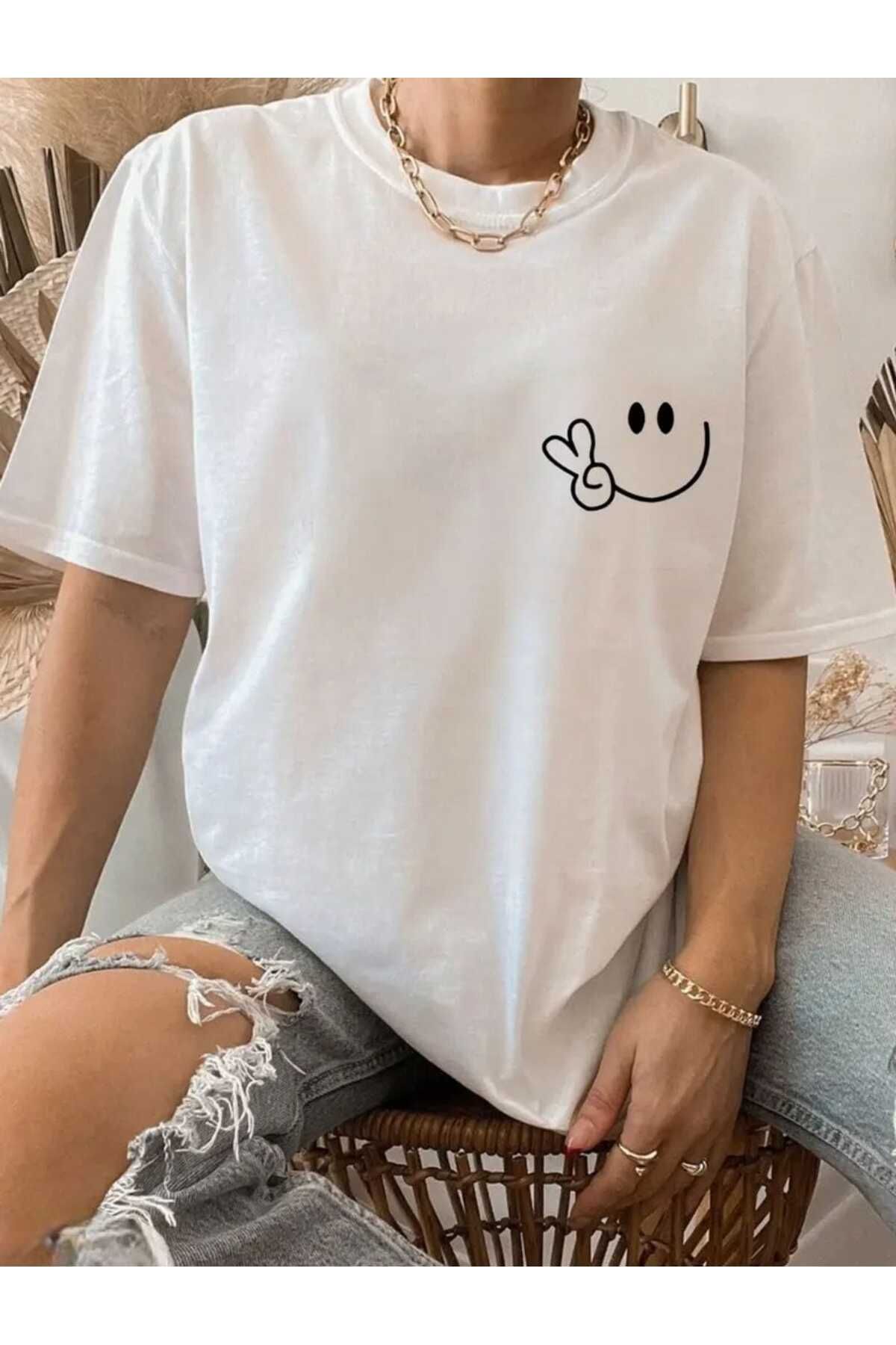 TekTarzz Unisex Eğlenceli Yüz Baskılı Tasarım Tshirt