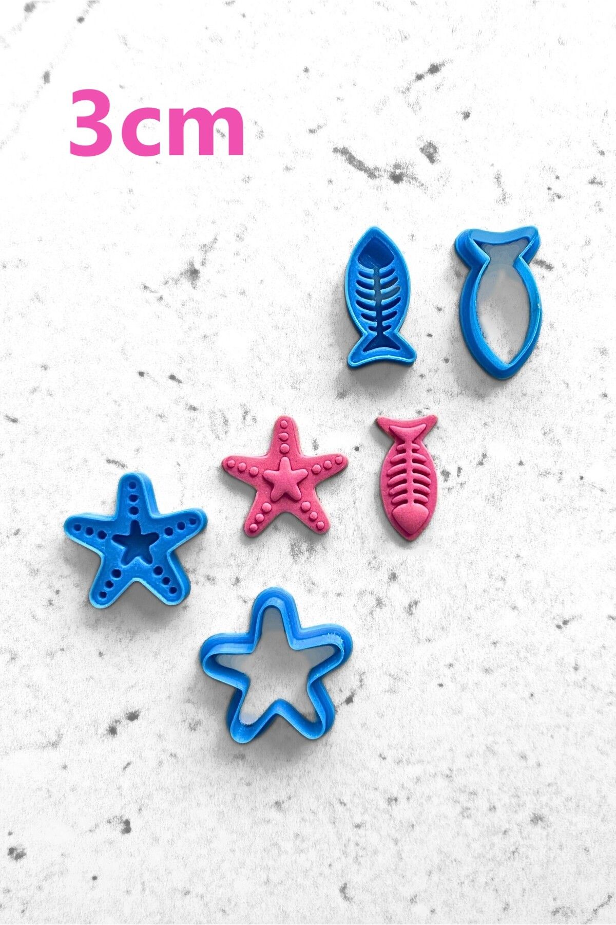 WE3D Deniz Yıldızı ve Balık Kabartma Damga Polimer Kil Seramik Hamuru Kalıp Seti - 3cm