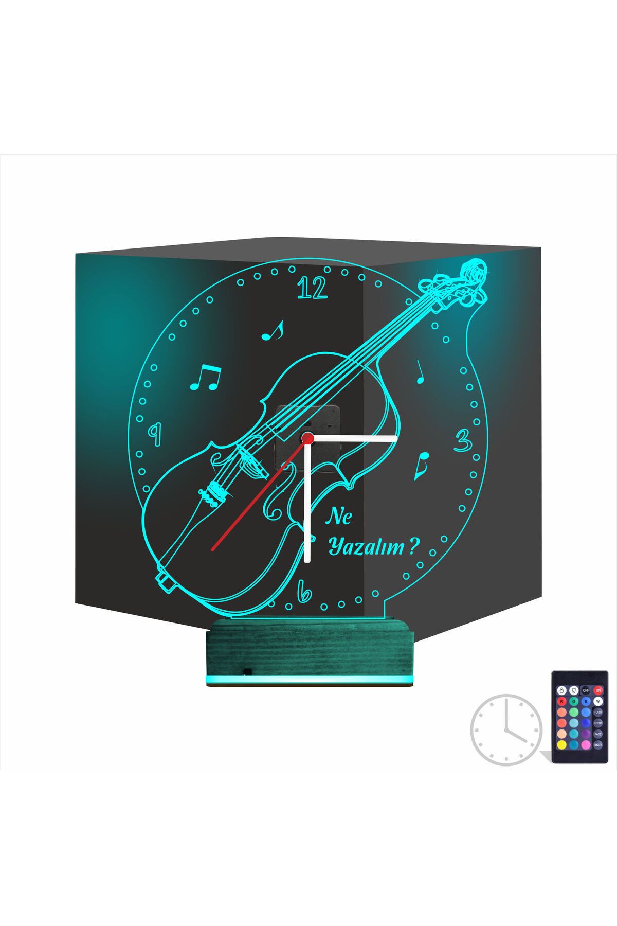 Kirppi 3d Saat Lamba Keman Müzik Nota Kişiye Özel Masa Gece Lambası-1