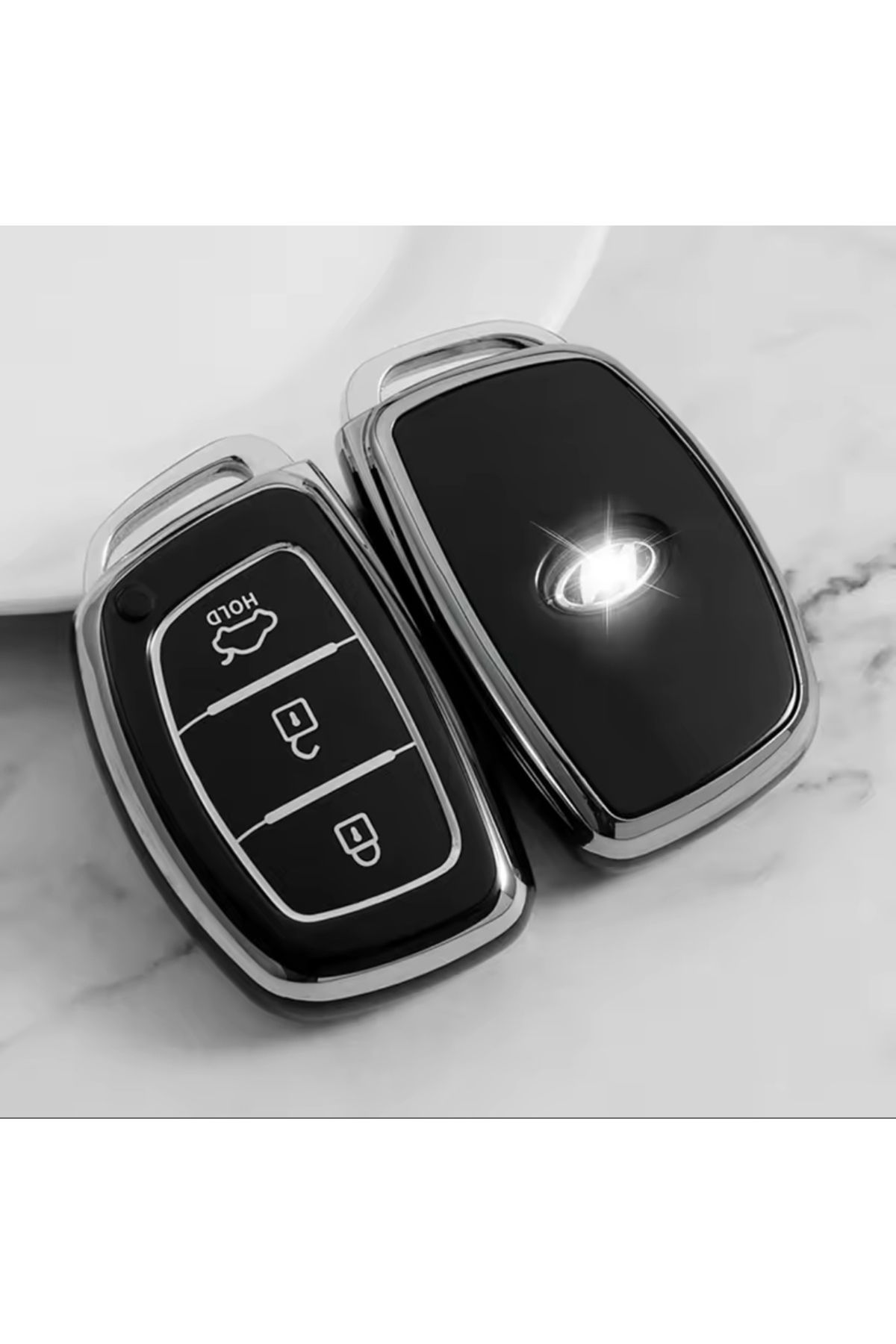 YıldızTuning Hyundai Bayon Elantra IX35 I20 I30 I40 Accent Sustasız Anahtar Kılıfı Siyah-Silver