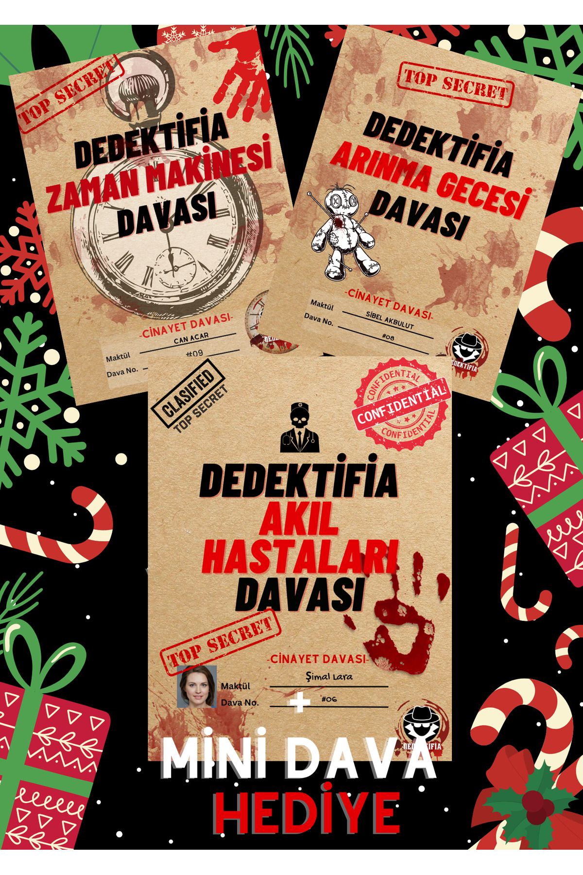 dedektifia Hediye Paketli 4 'lü Dava Paketi , Cinayet Çözme Oyun Seti, Hediyelik Ürün , Dedektifia Hediye Seti