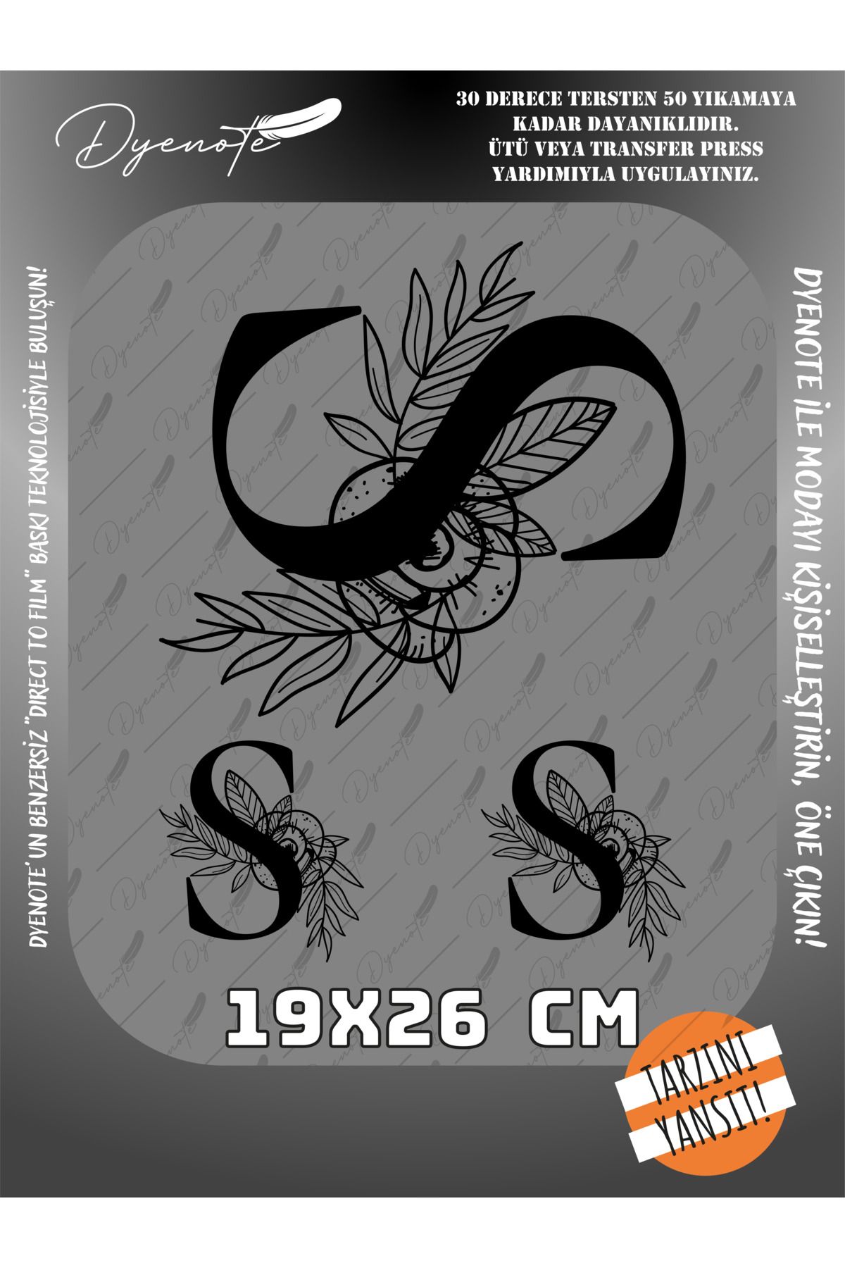 DYENOTE S Monogram Siyah Harf Seti - Ütüyle Yapıştır - 19x26 CM