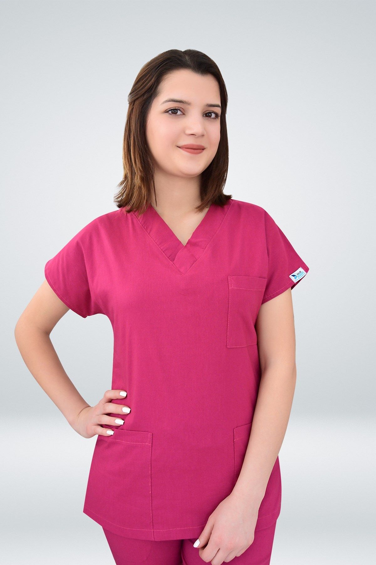 Nur Medikal Giyim-Cherry Color Unisex Scrubs - Lycra Bottom and Top Set 3