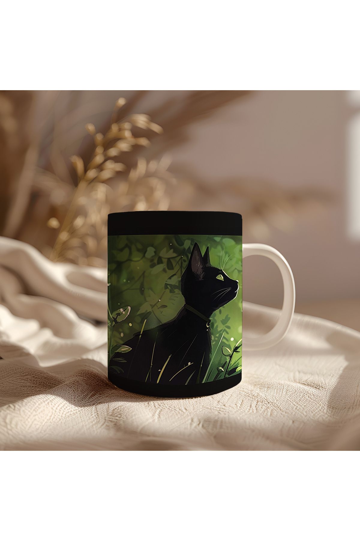 waspandhornet Siyah Kedi Desenli Kupa
