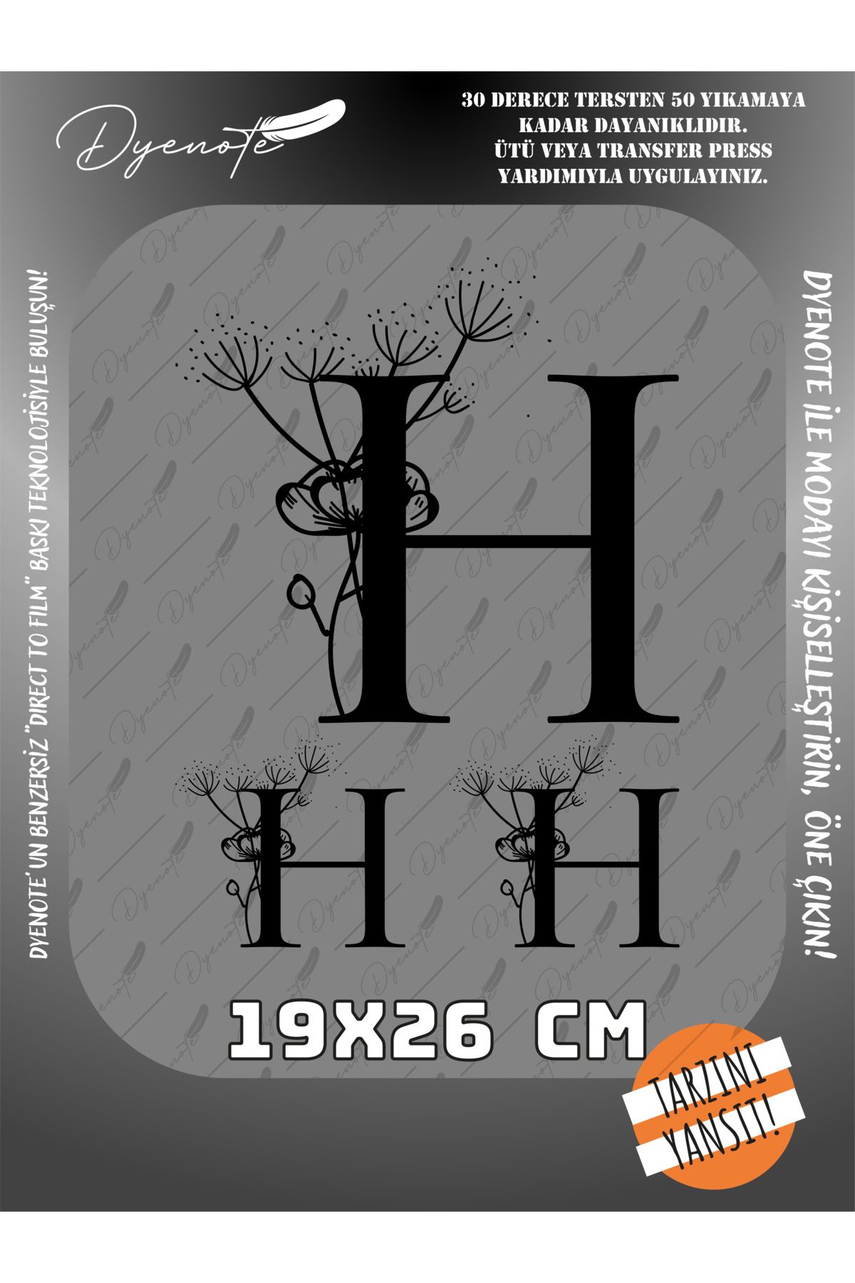 DYENOTE H Monogram Siyah Harf Seti - Ütüyle Yapıştır - 19x26 CM