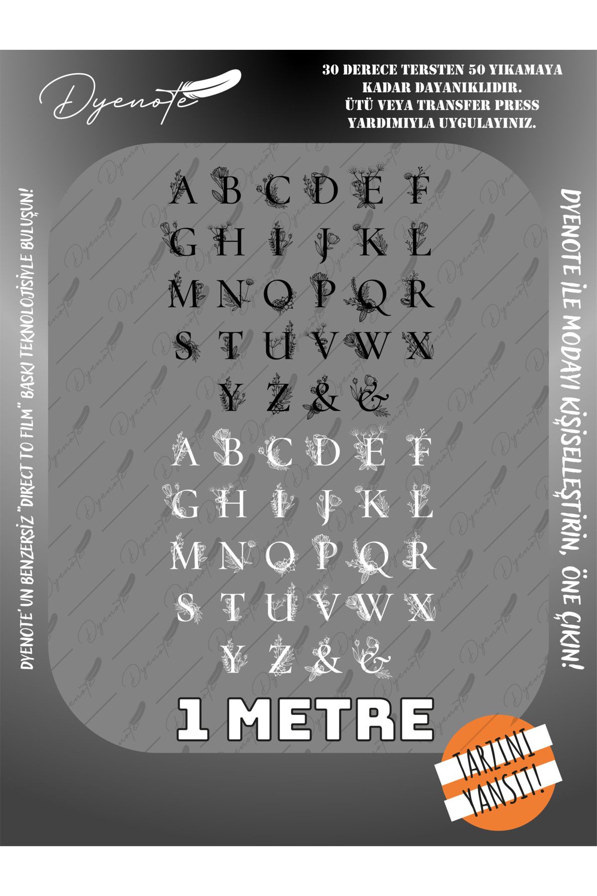DYENOTE Monogram Harfler Baskı Seti 2 - Ütüyle Yapıştır - 1 Metre