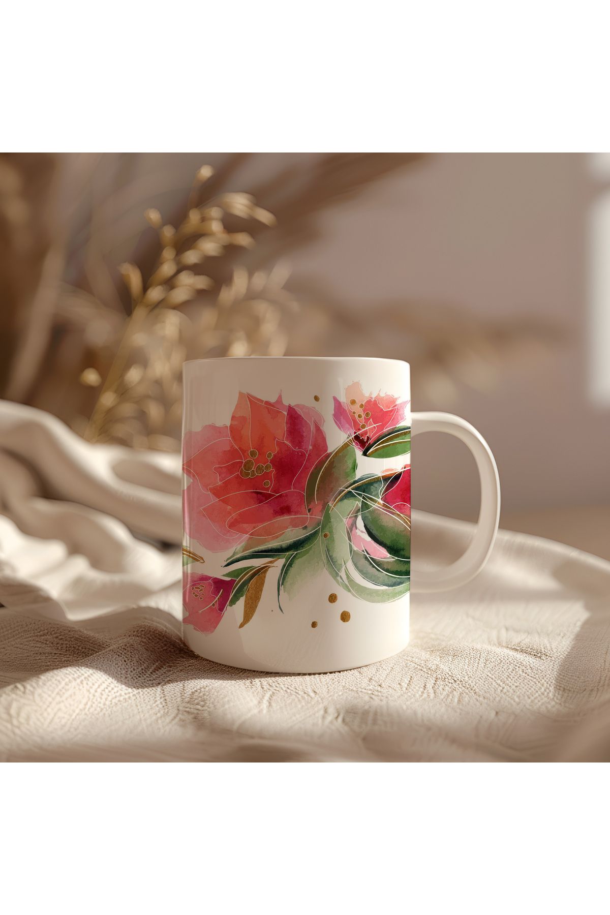 waspandhornet Floral Desenli Seramik Kupa
