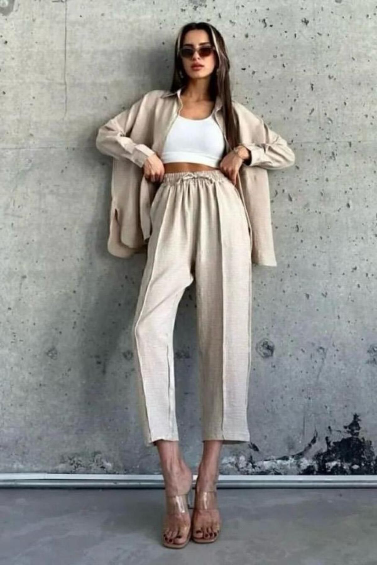 bb butik basic Sofia Gömlek - Pantolon İkili Takım (Kolay Ütü) SF0025