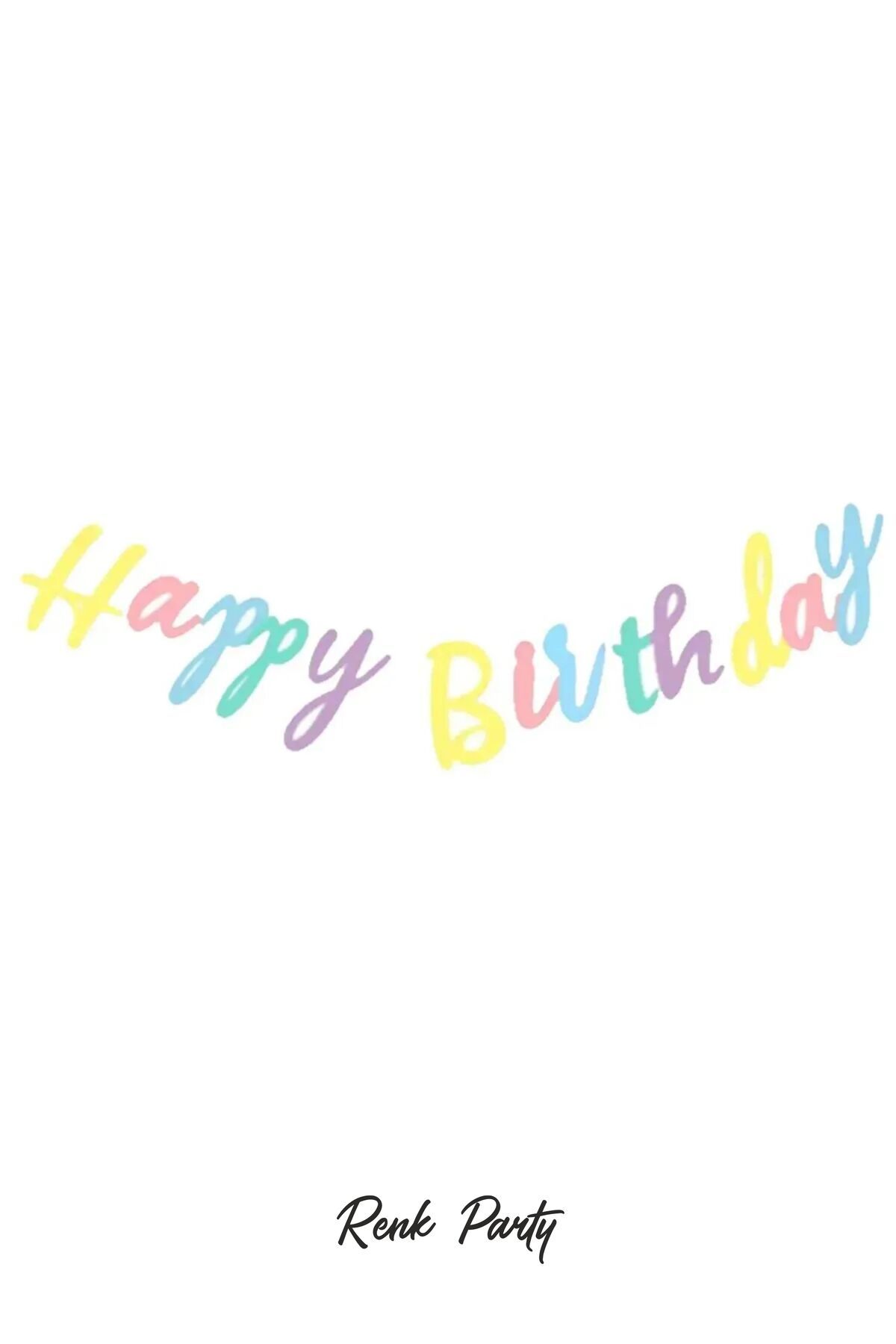 renk party Happy Bırthday Kaligrafi Banner Yazı Makaron Renkler - Duvar Süsü