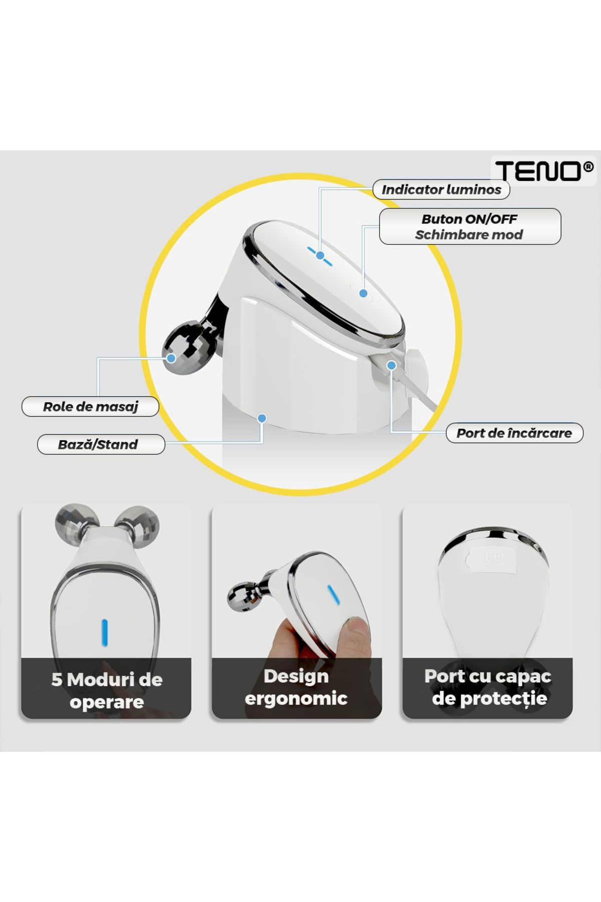 Teno-Teno® Microcurrent Facial Treatment Device, 3D face lift, white 6