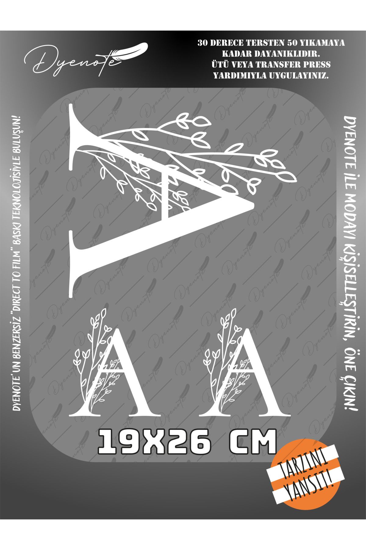 DYENOTE A Monogram Beyaz Harf Seti - Ütüyle Yapıştır - 19x26 CM