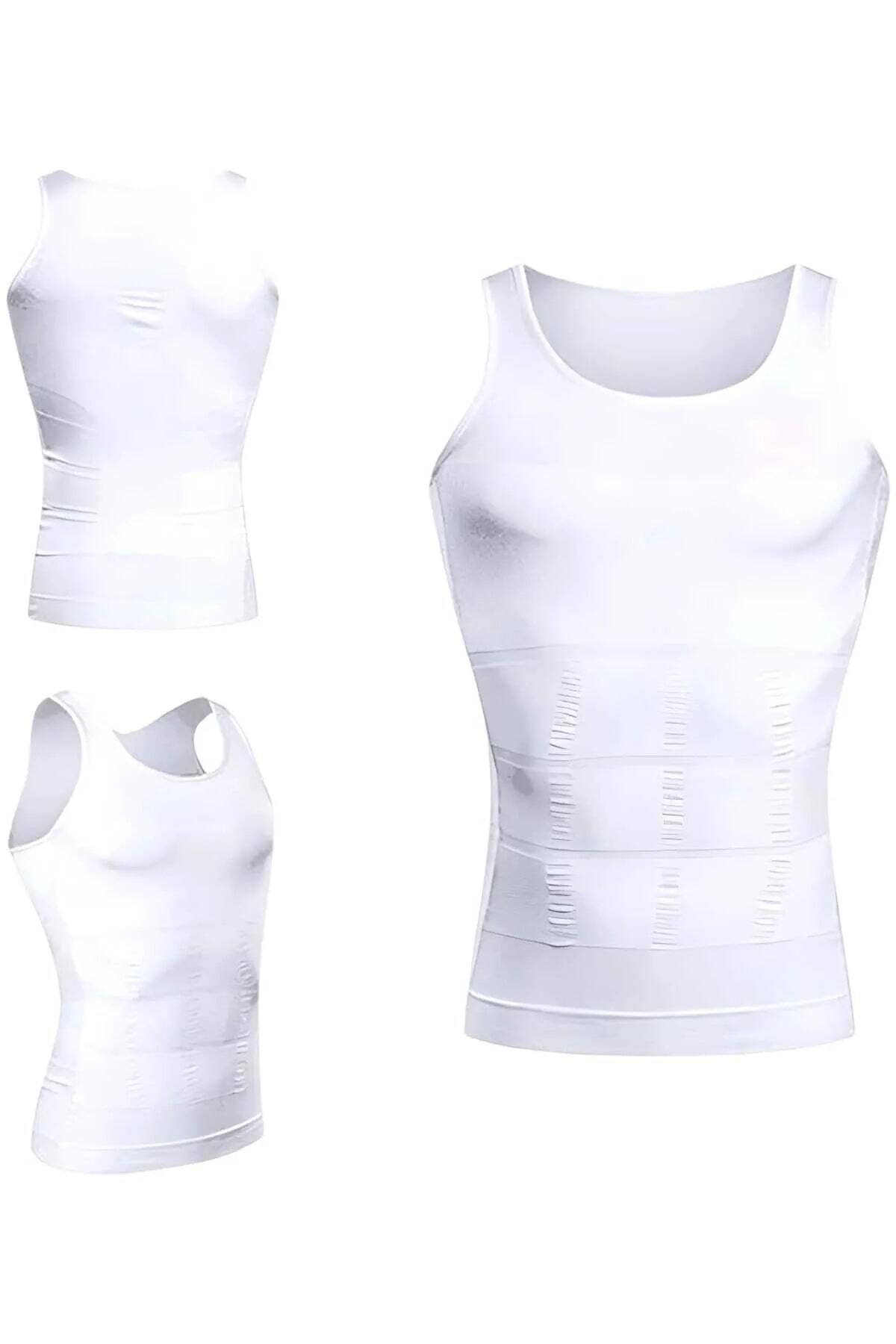 MYS GRUP TEKSTİL-Men's 2-Pack White Slim' N Lift Size Slimming Corset Undershirt / 6012 3