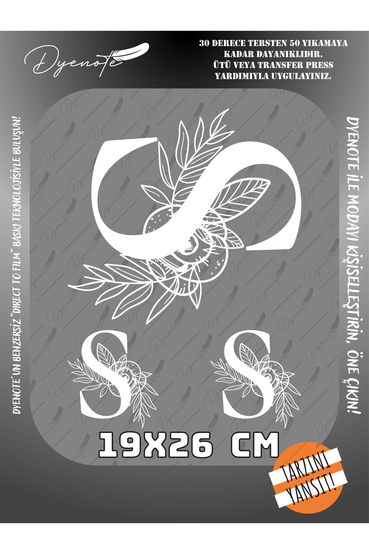 DYENOTE S Monogram Beyaz Harf Seti - Ütüyle Yapıştır - 19x26 CM