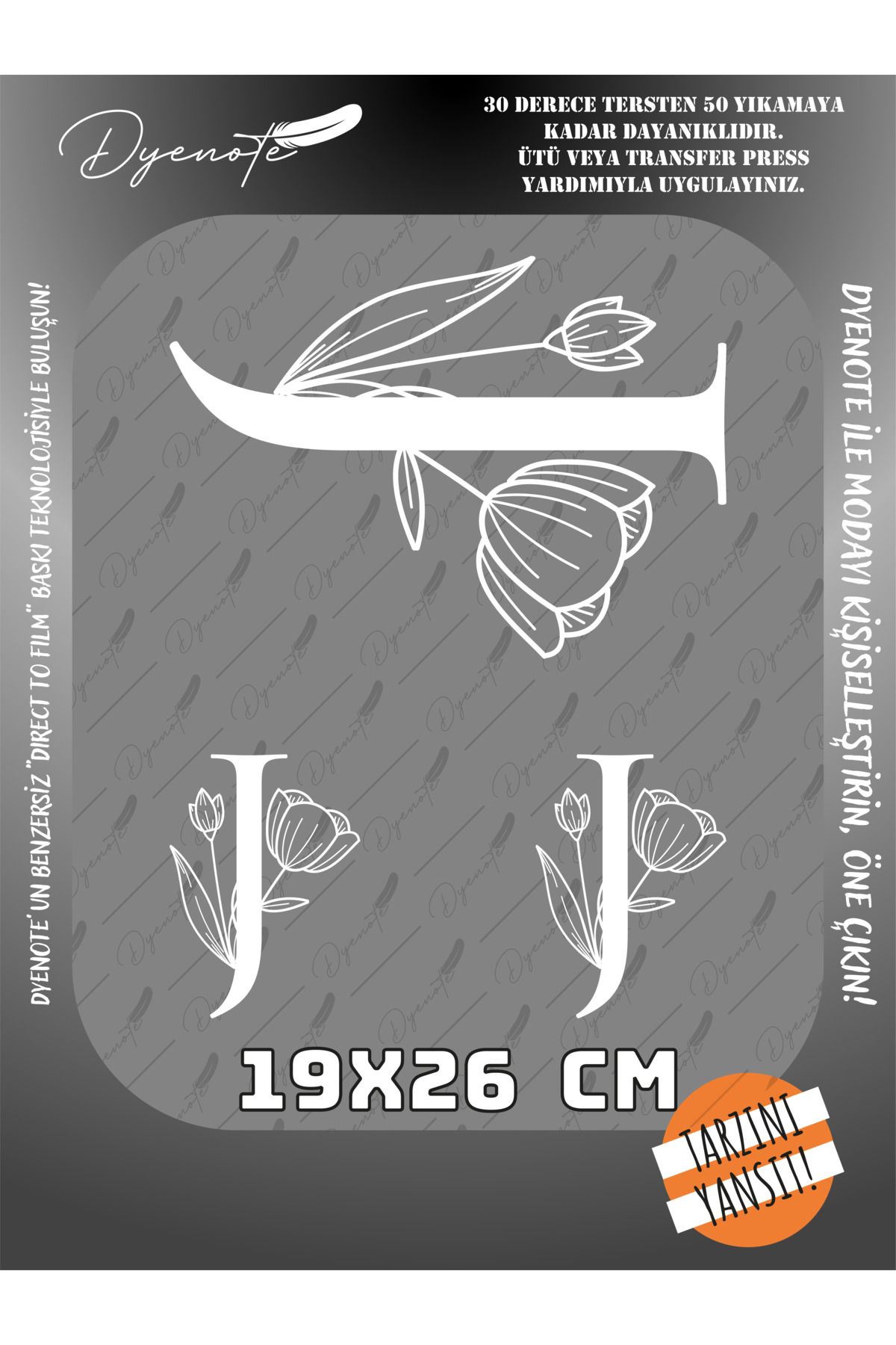 DYENOTE J Monogram Beyaz Harf Seti - Ütüyle Yapıştır - 19x26 CM
